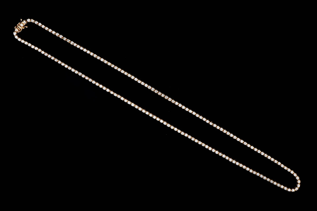 14K Yellow Gold 3.75 Carat Total Weight Round Brilliant Cut Diamond Tennis Necklace - Queen May