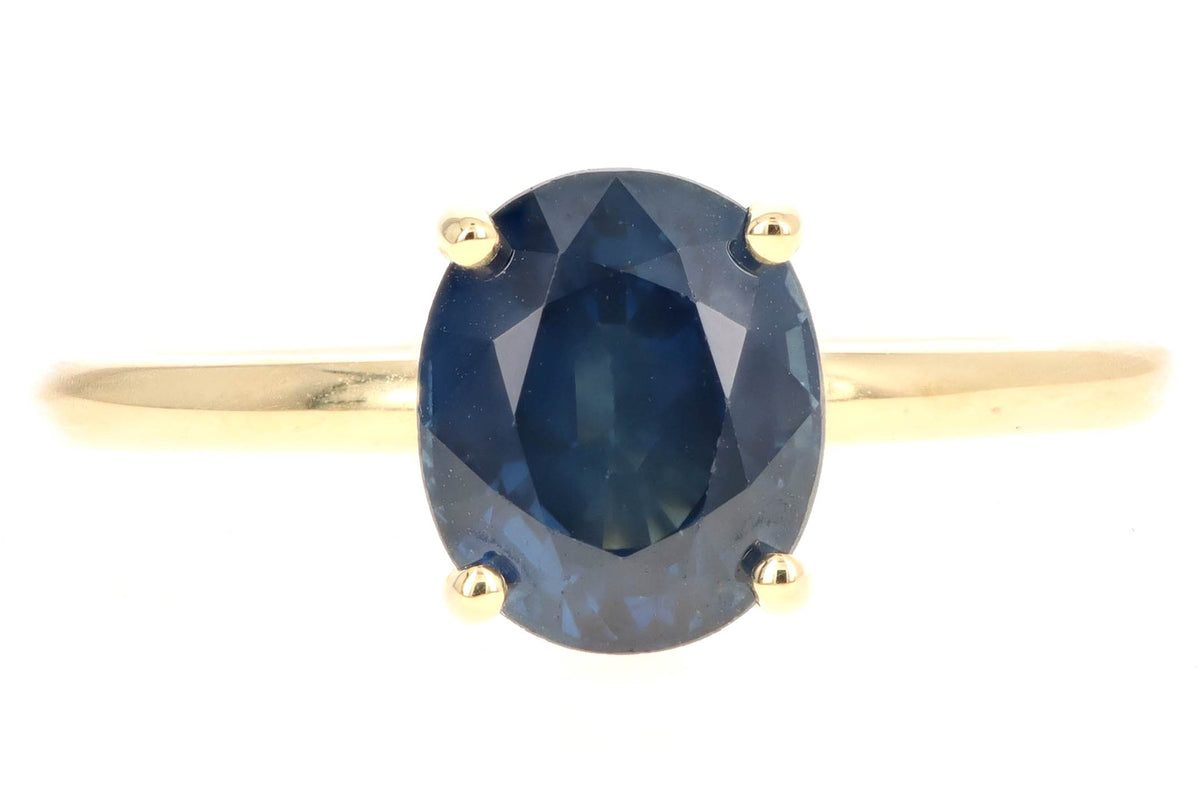 18K Yellow Gold 3.05 Carat Oval Natural Sapphire & Diamond Hidden Halo Ring - Queen May