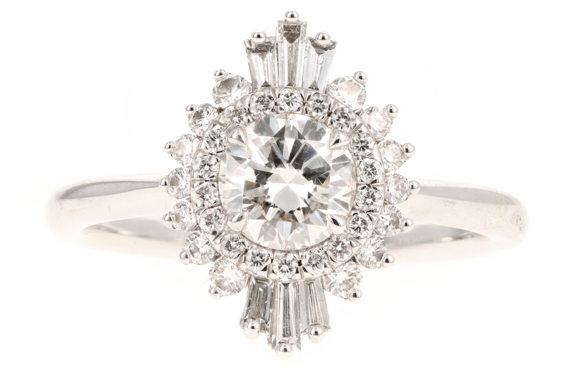 14K White Gold 0.66 Carat Round Brilliant Diamond Fan Ballerina Engagement Ring - Queen May
