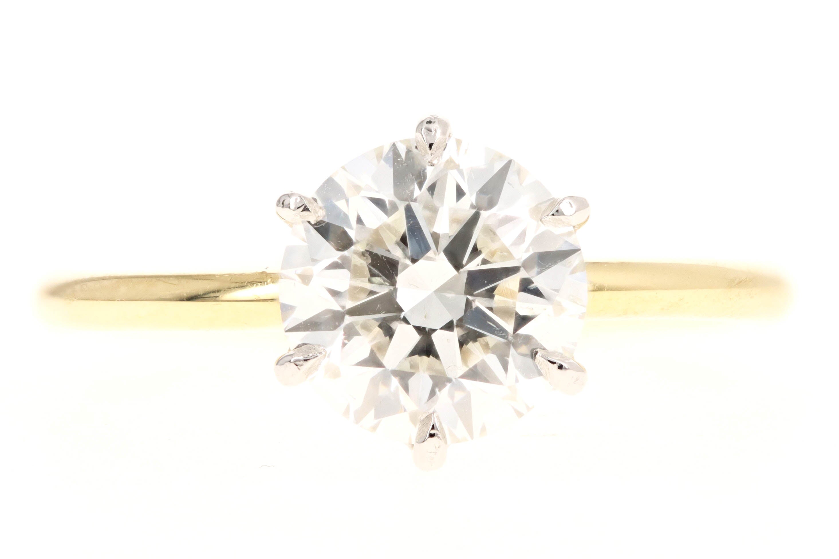 18K Yellow Gold and Platinum 2.06 Carat Round Brilliant Diamond Solitaire Engagement Ring GIA Certified - Queen May