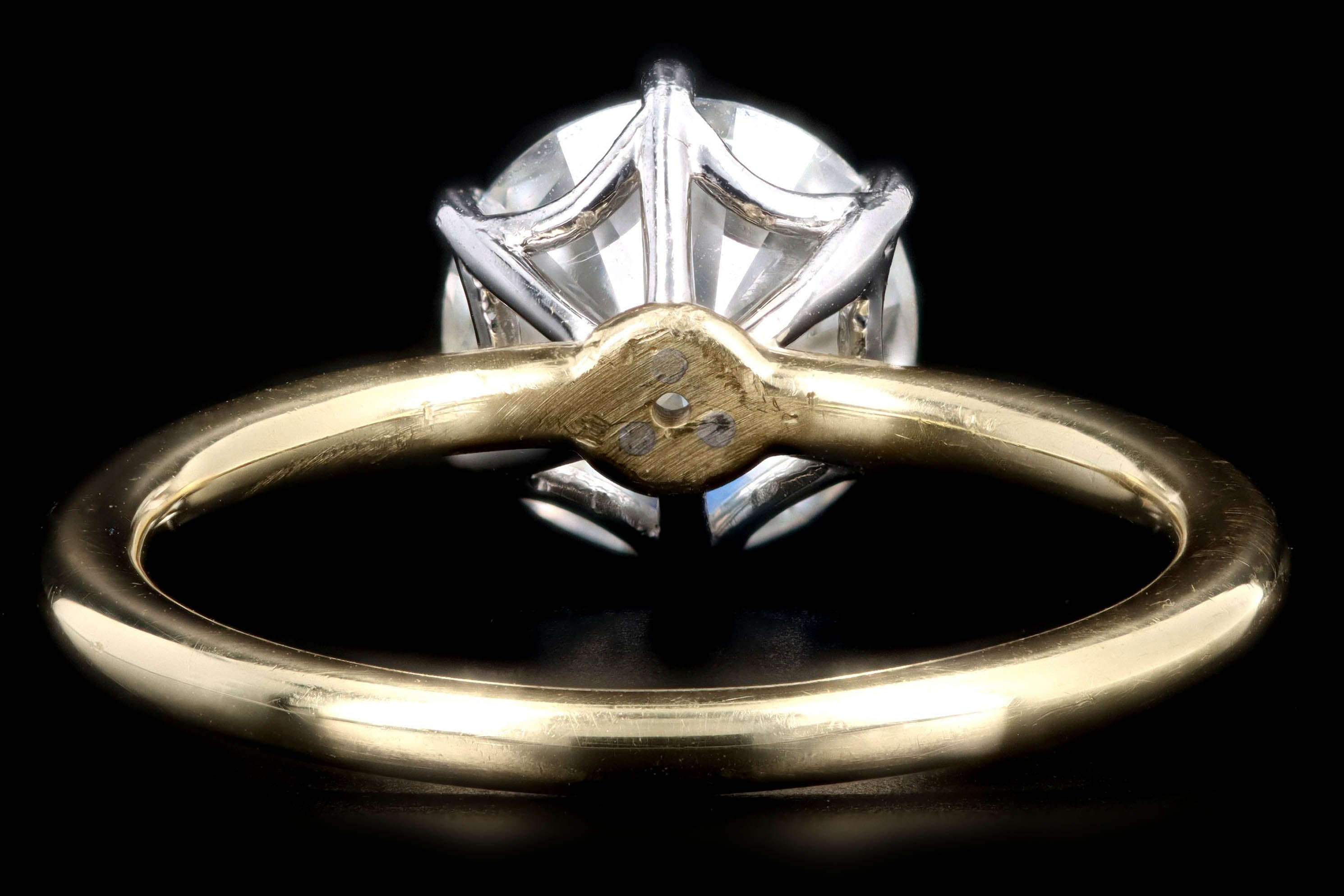 18K Yellow Gold and Platinum 2.06 Carat Round Brilliant Diamond Solitaire Engagement Ring GIA Certified - Queen May