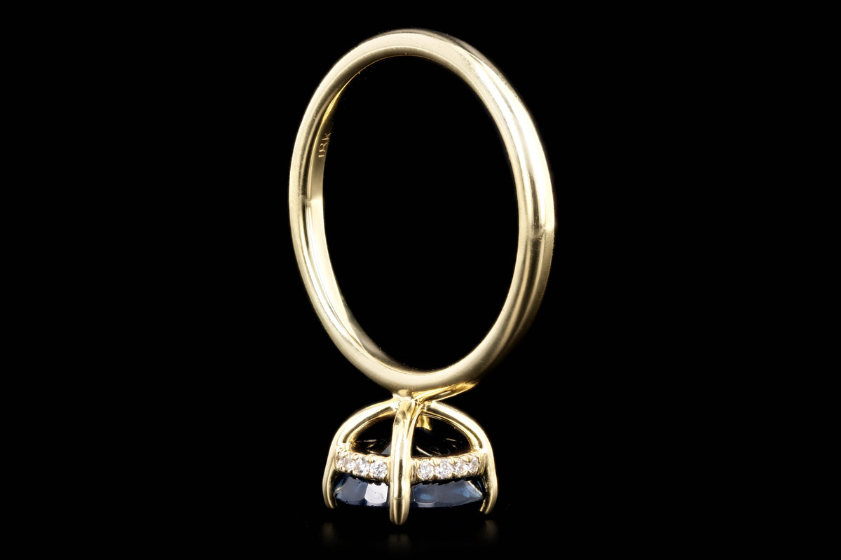 18K Yellow Gold 3.05 Carat Oval Natural Sapphire & Diamond Hidden Halo Ring - Queen May