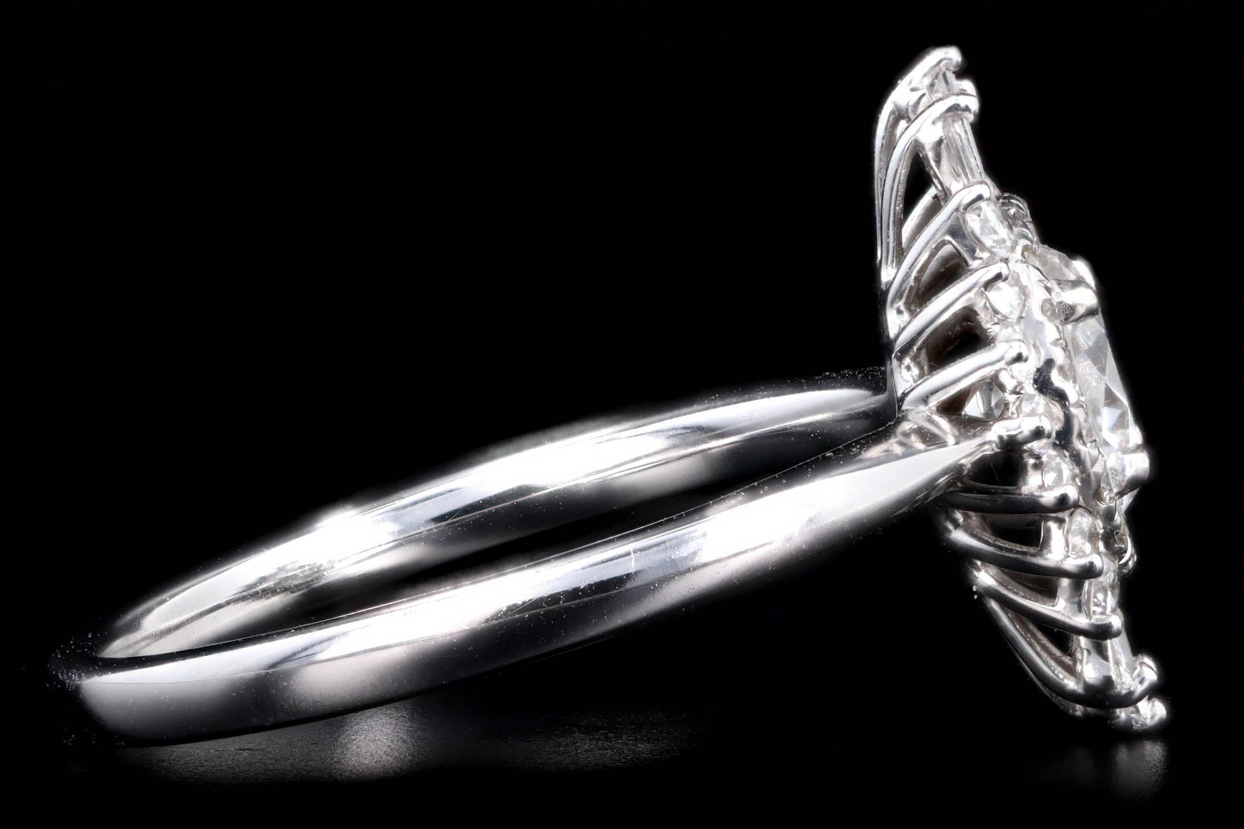 14K White Gold 0.66 Carat Round Brilliant Diamond Fan Ballerina Engagement Ring - Queen May
