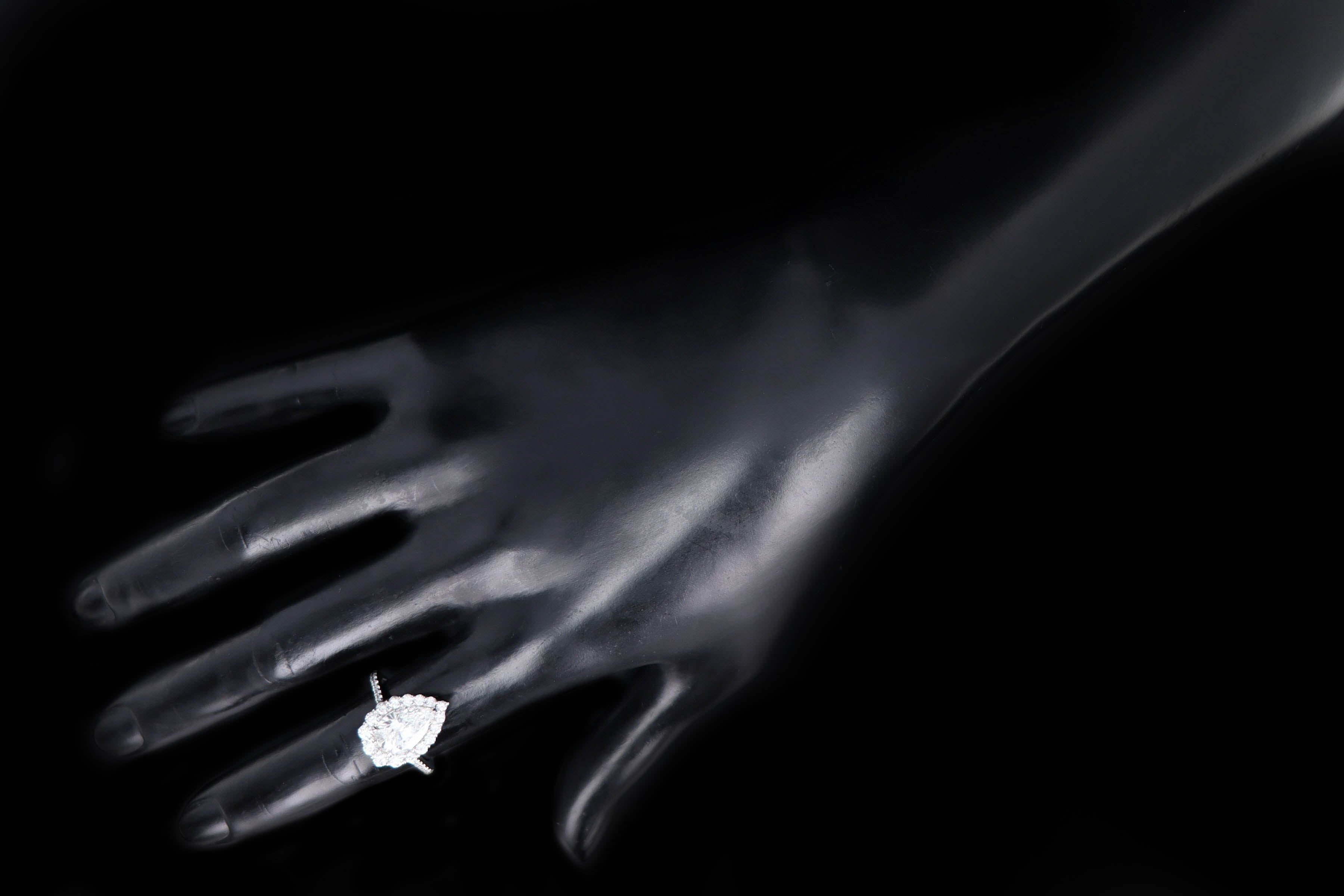 Platinum 2.10 Carat Pear Cut Diamond Graduated Halo Engagement Ring GIA Certified - Queen May