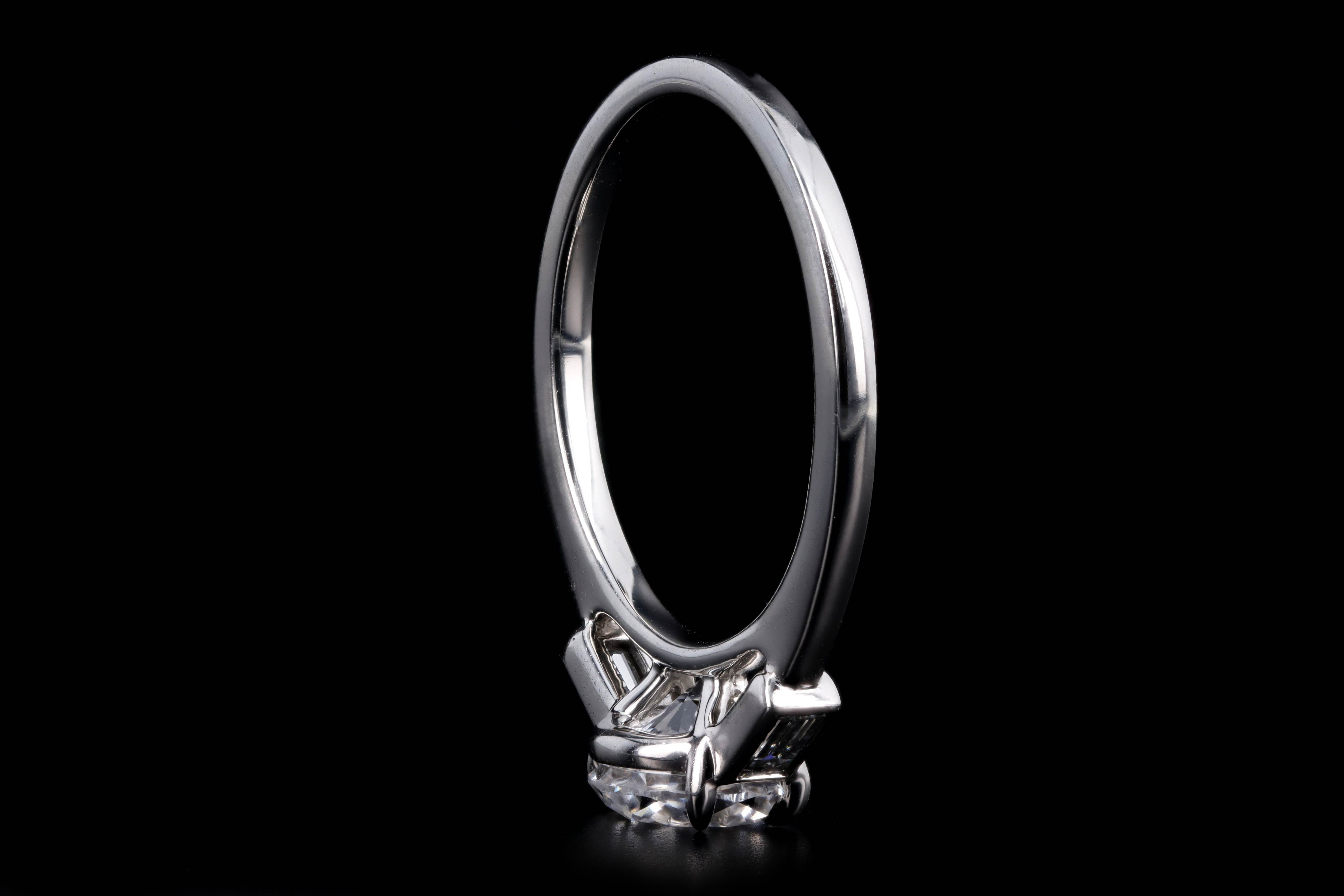 Platinum 1.37 Carat Round Brilliant Diamond Baguette Three Stone Engagement Ring GIA Certified - Queen May