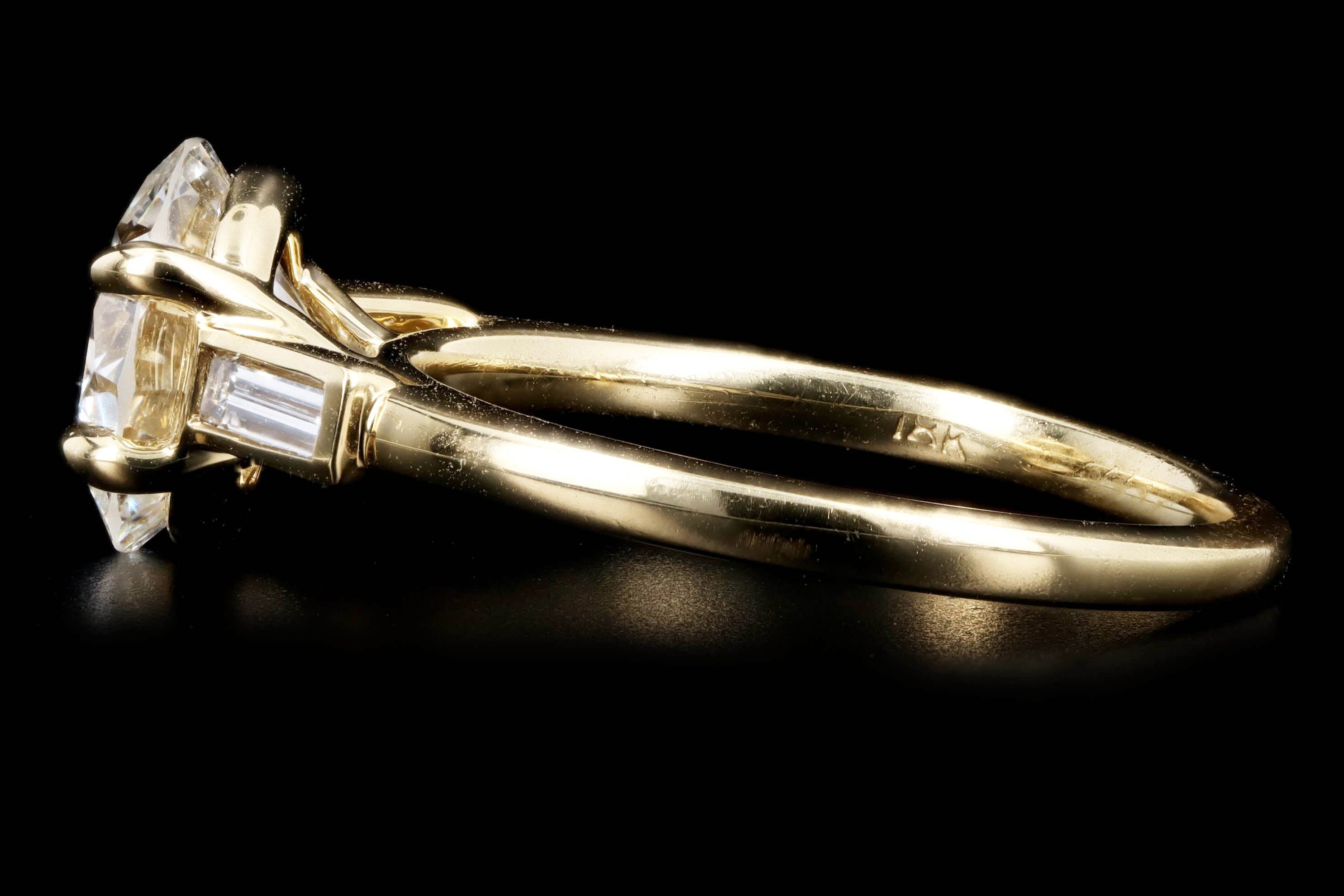 18K Yellow Gold 2.31 Carat Round Brilliant Diamond Three Stone Baguette Engagement Ring - Queen May