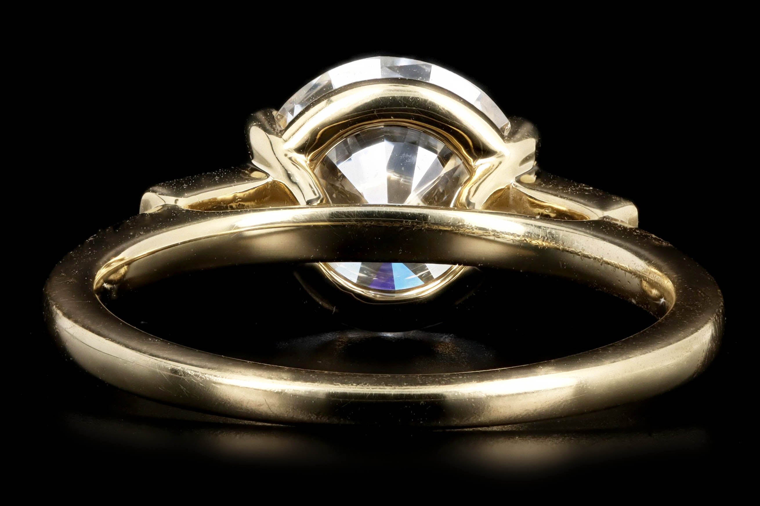 18K Yellow Gold 2.31 Carat Round Brilliant Diamond Three Stone Baguette Engagement Ring - Queen May