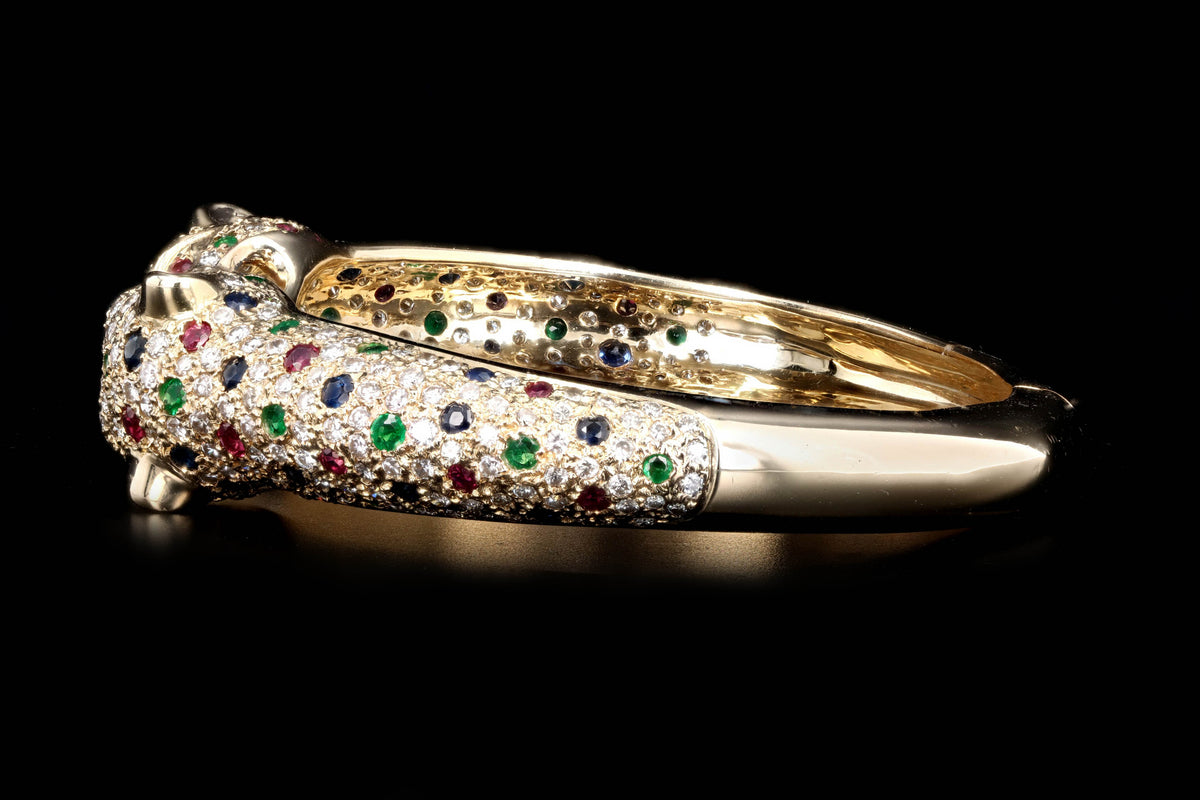 14K Yellow Gold Diamond & Gemstone Panther Bracelet - Queen May