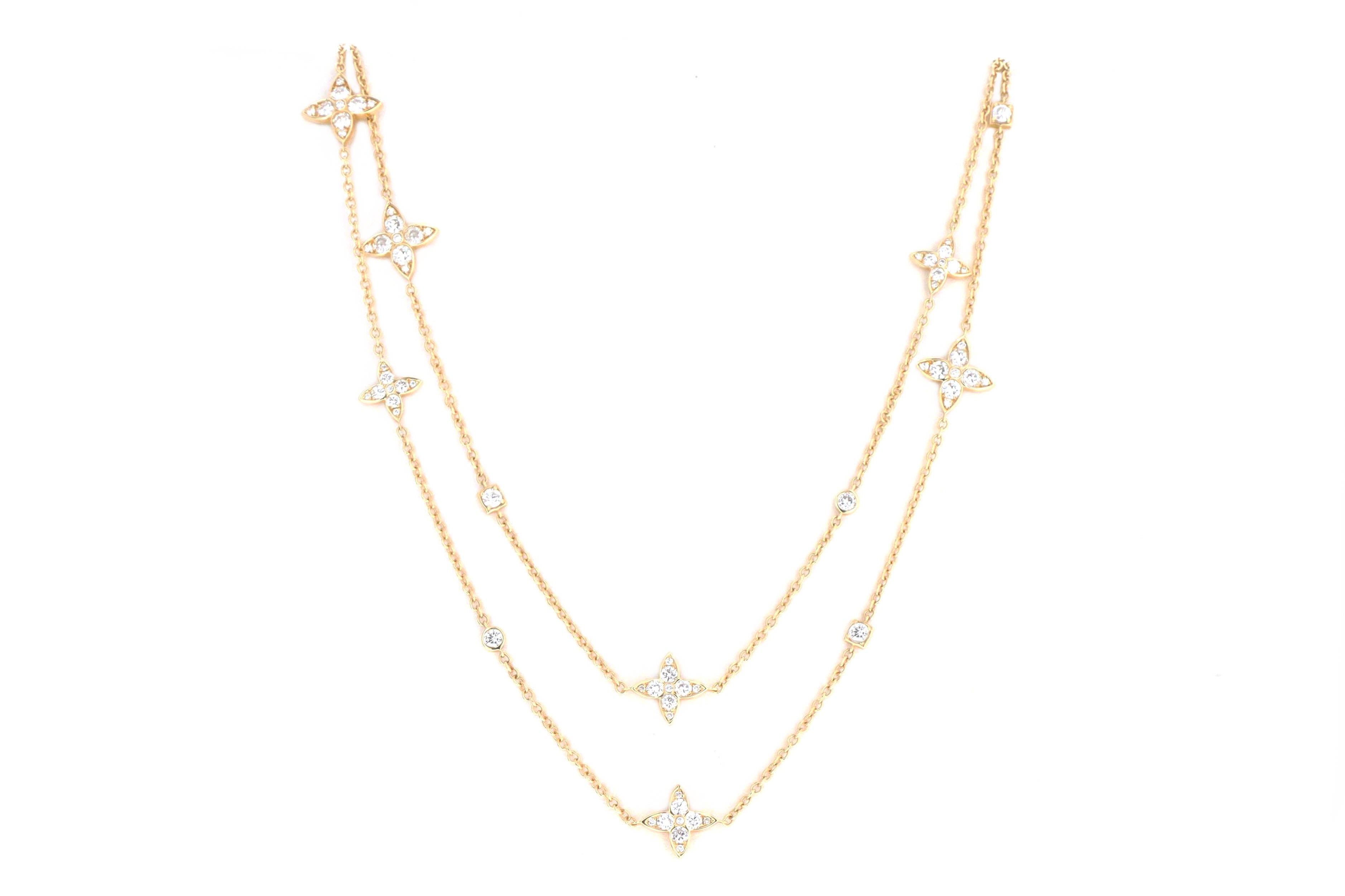 18K Yellow Gold 2.75 Carat Total Weight Diamond Flower Station Long Necklace - Queen May