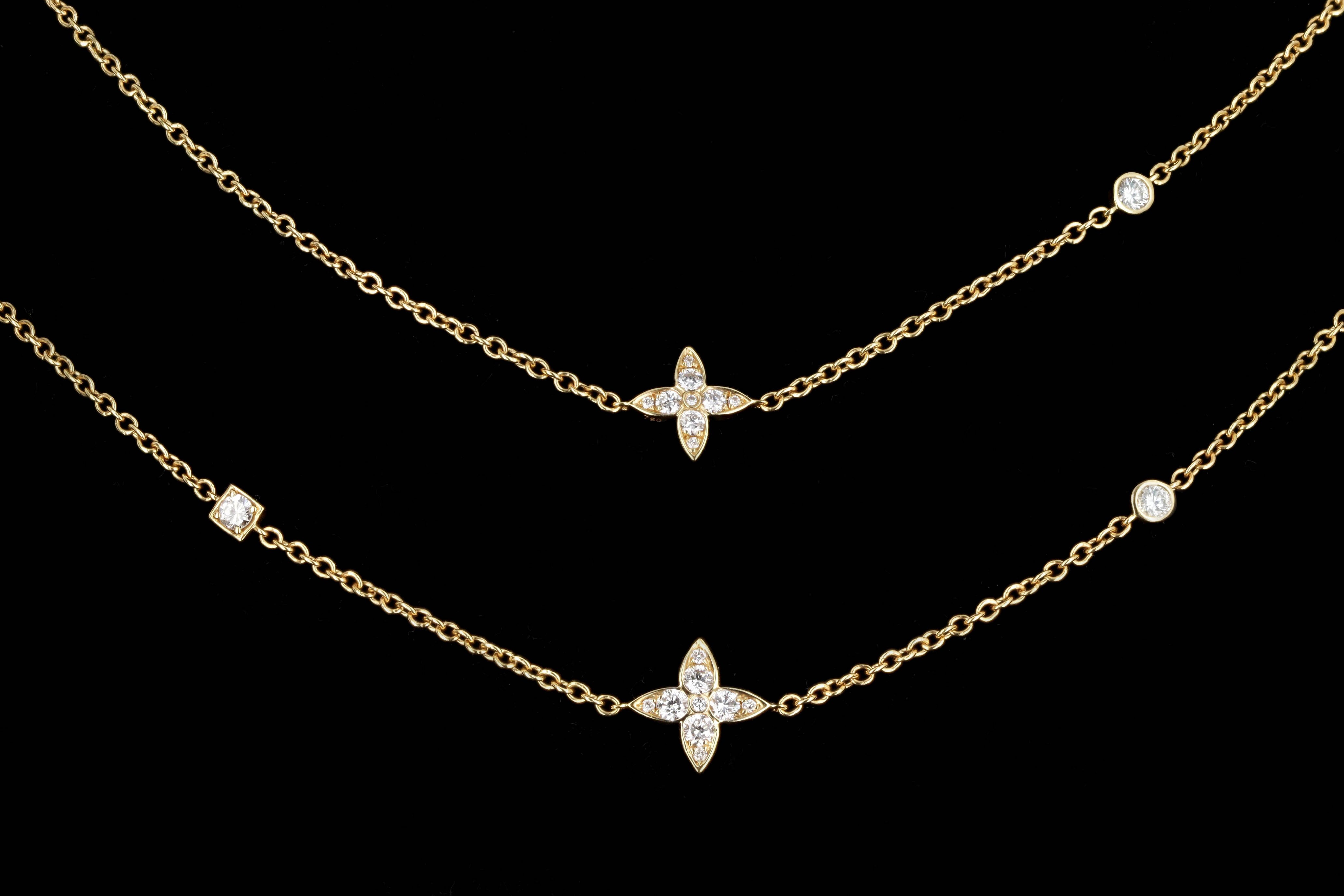 18K Yellow Gold 2.75 Carat Total Weight Diamond Flower Station Long Necklace - Queen May