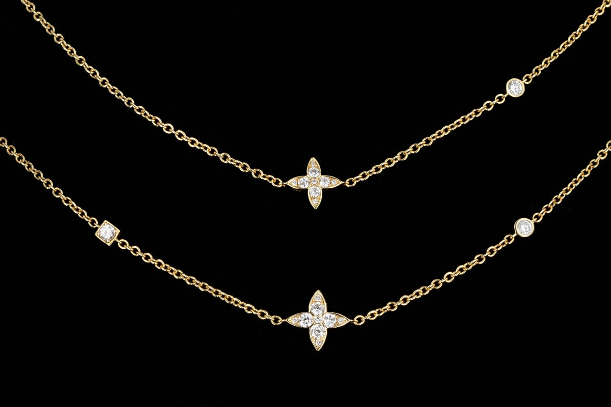 18K Yellow Gold 2.75 Carat Total Weight Diamond Flower Station Long Necklace - Queen May