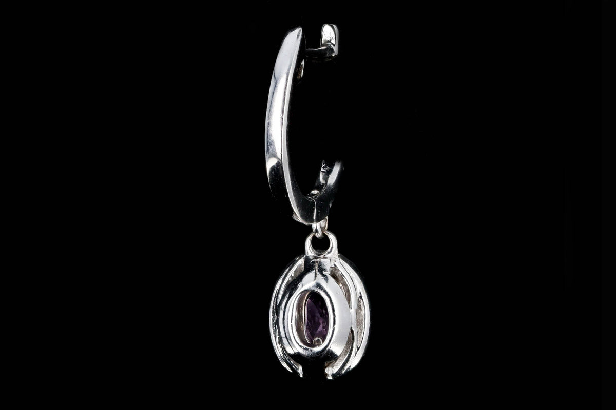 18K White Gold Oval Natural Pink Sapphire & Diamond Halo Drop Earrings - Queen May