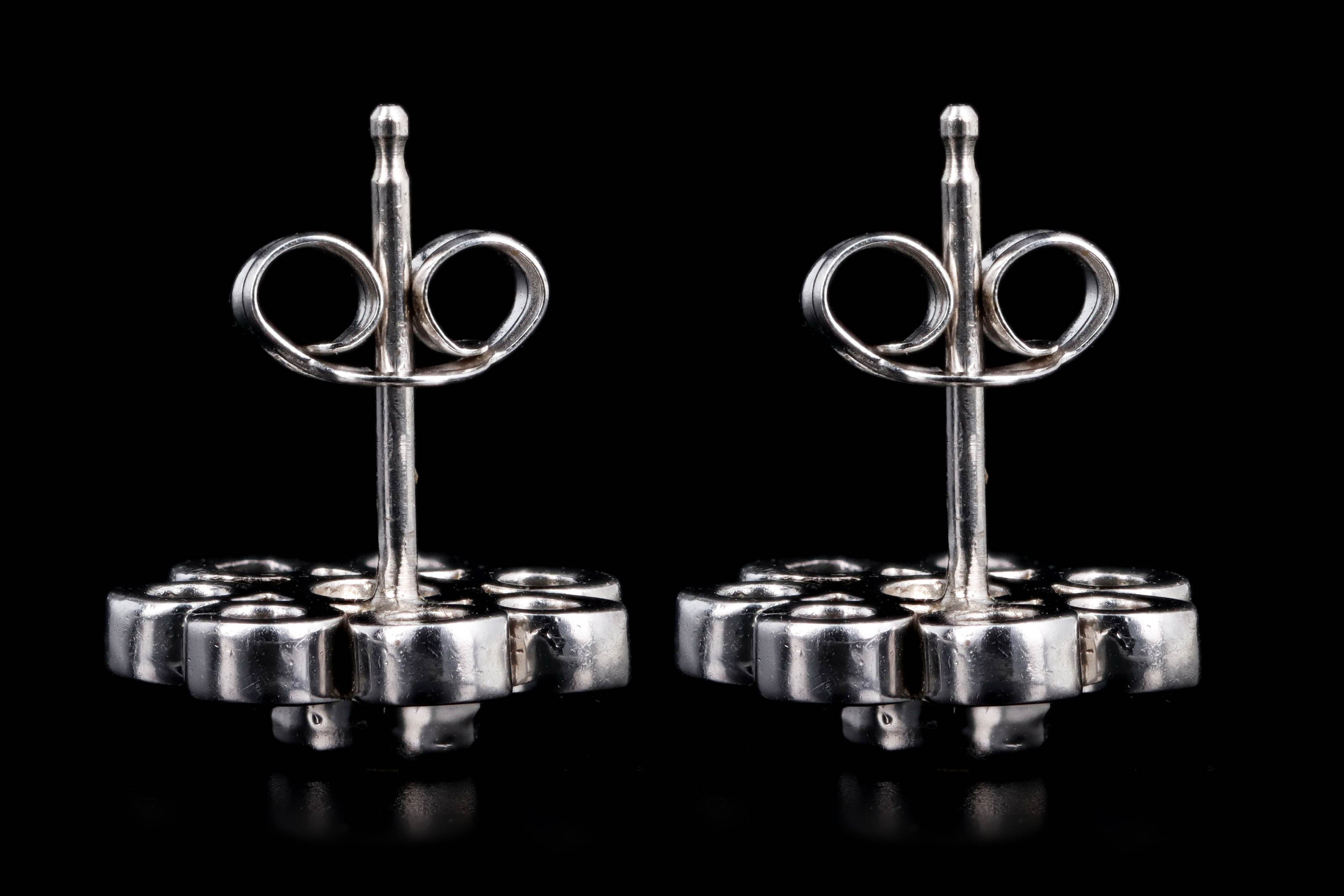 14K White Gold Diamond & Natural Sapphire Flower Cluster Stud Earrings - Queen May