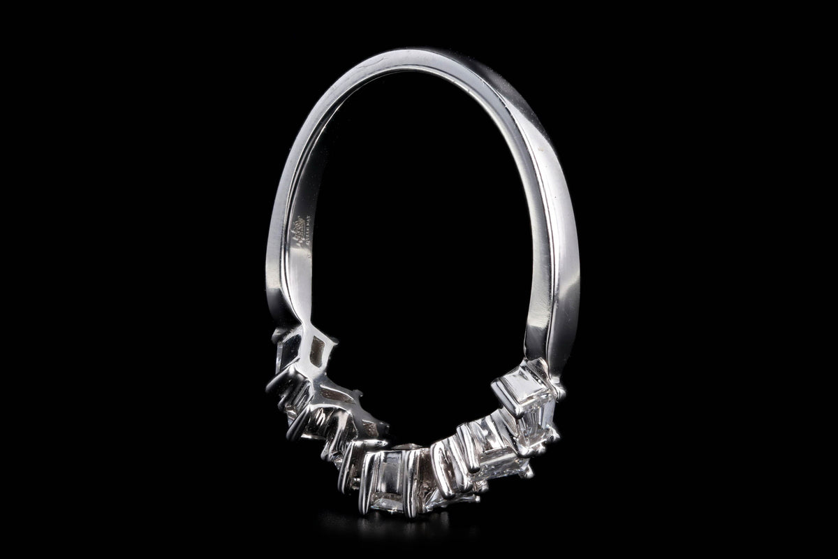 14K White Gold Scattered Baguette Diamond Stackable Wedding Band - Queen May