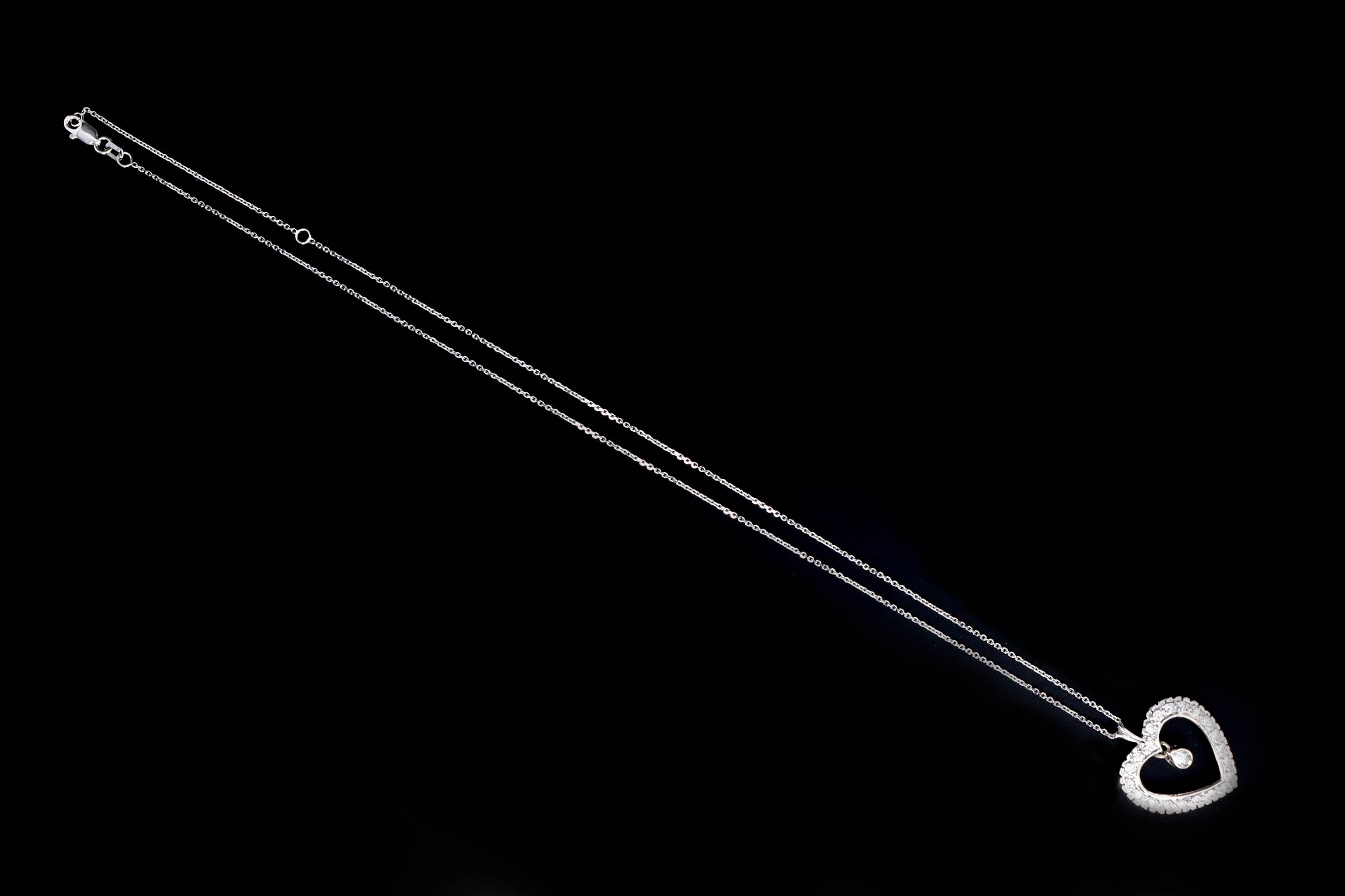 14K White Gold .15 Carat Pear Cut Diamond Heart Pendant Necklace - Queen May