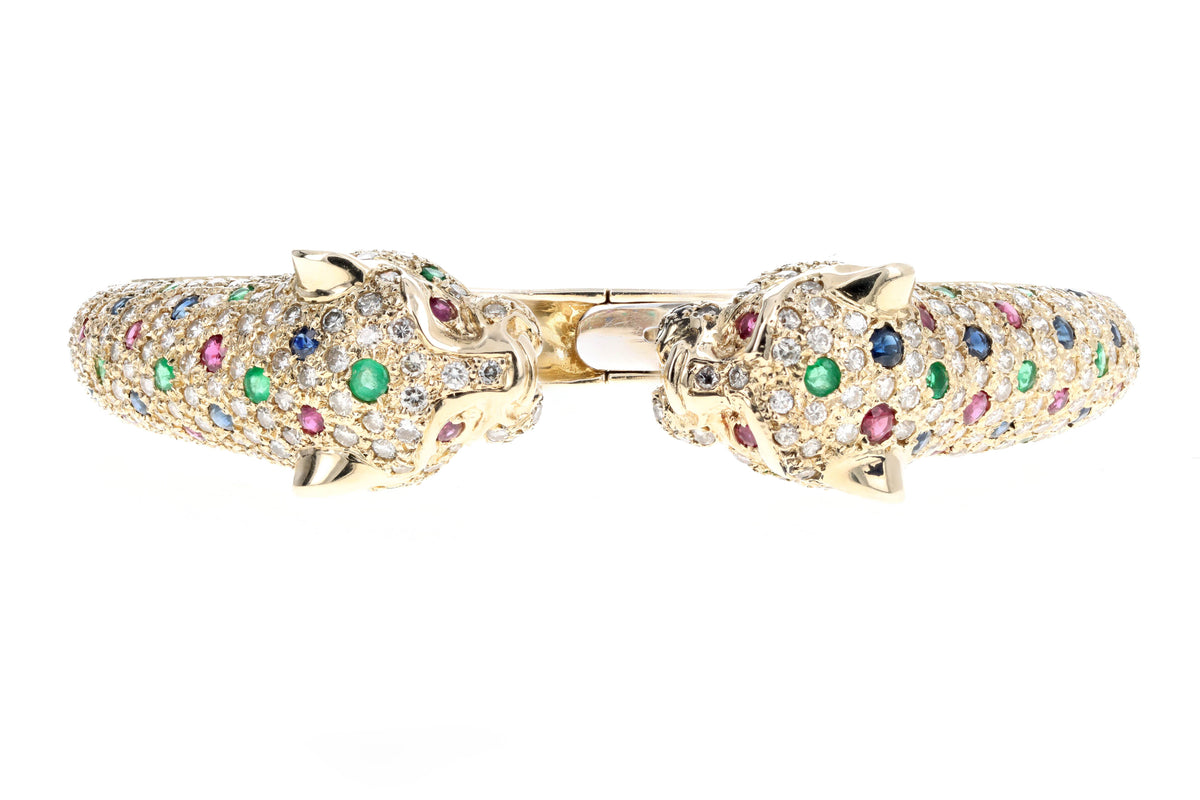 14K Yellow Gold Diamond & Gemstone Panther Bracelet - Queen May