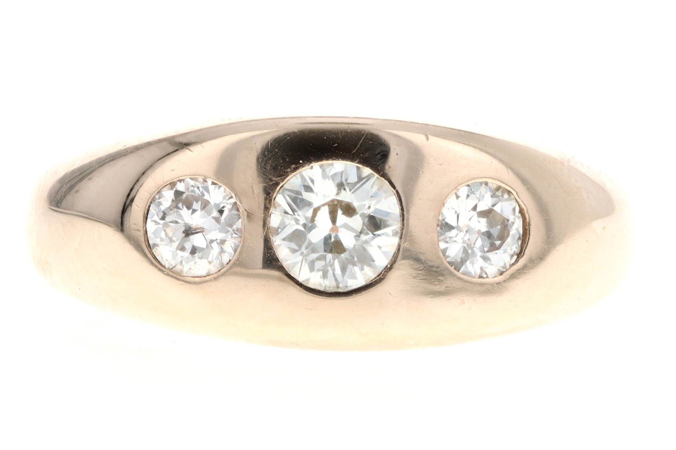 Victorian 14K Yellow Gold 0.50 Carat Total Weight Old European Diamond Gypsy Ring - Queen May