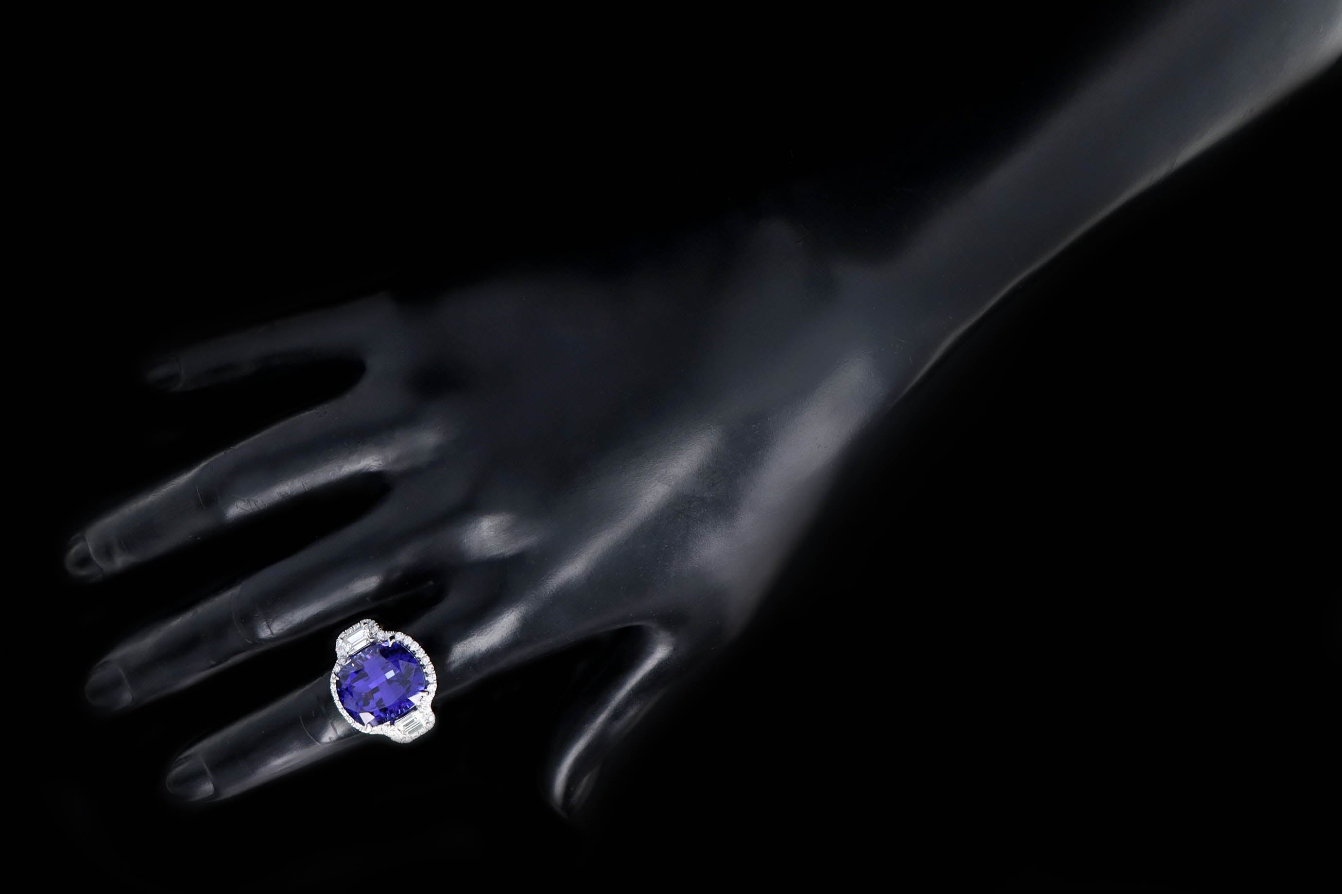 Platinum 13.6 Carat Cushion Tanzanite & Diamond Ring - Queen May
