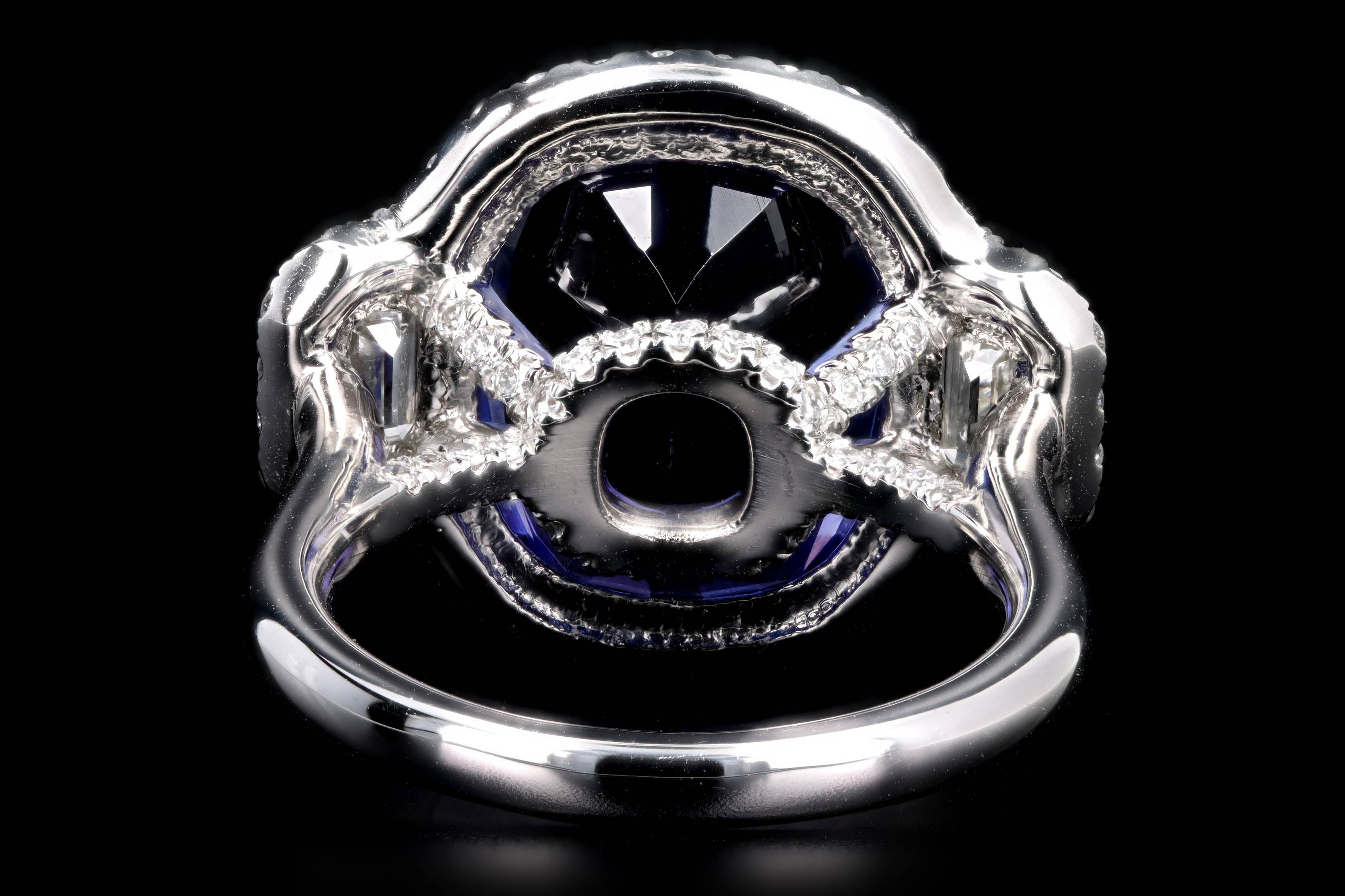Platinum 13.6 Carat Cushion Tanzanite & Diamond Ring - Queen May