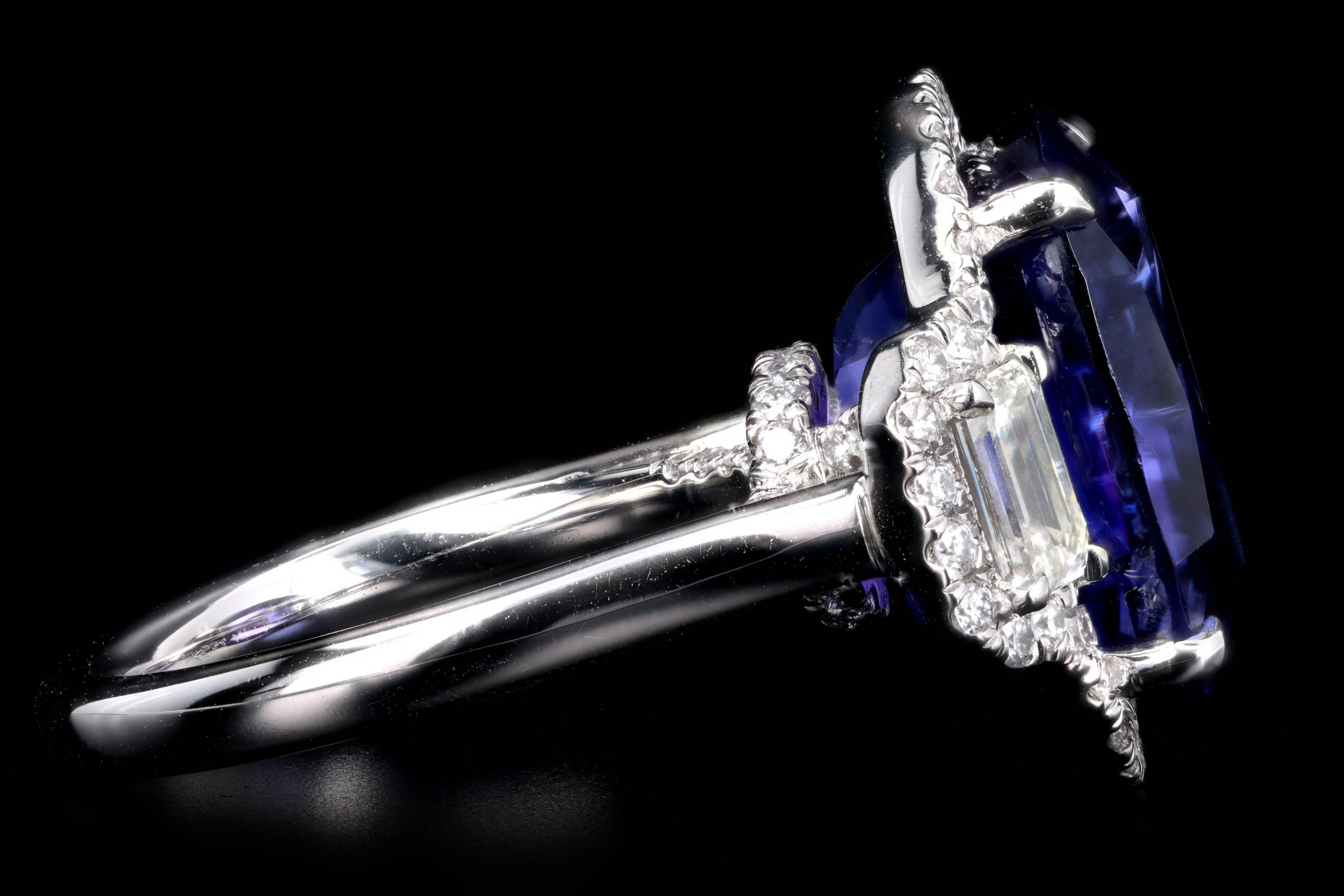 Platinum 13.6 Carat Cushion Tanzanite & Diamond Ring - Queen May