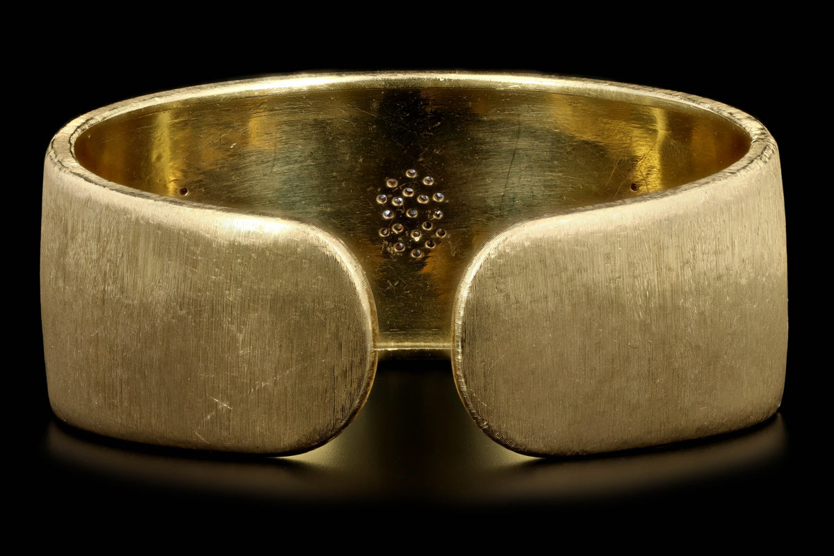 18K Yellow Gold 0.50 Carat Total Weight Diamond Pave Florentine Finish Cuff Bracelet - Queen May