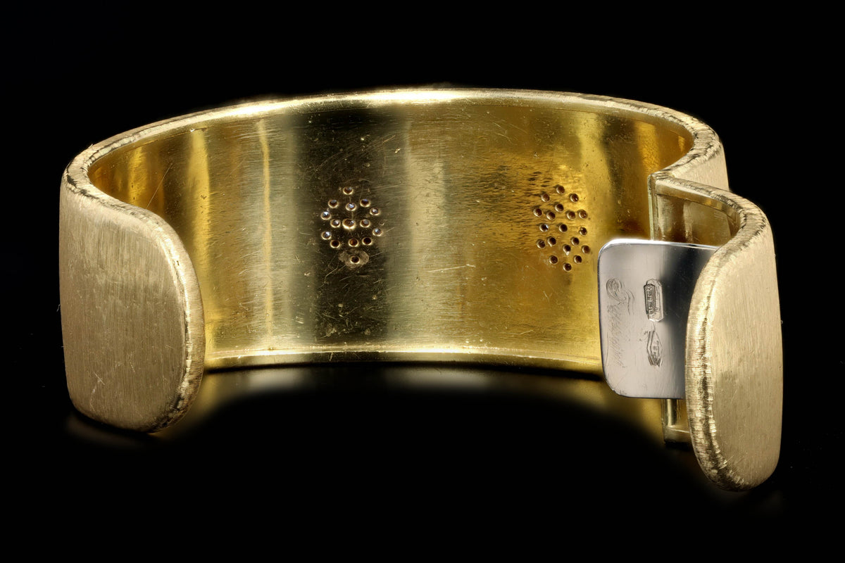 18K Yellow Gold 0.50 Carat Total Weight Diamond Pave Florentine Finish Cuff Bracelet - Queen May