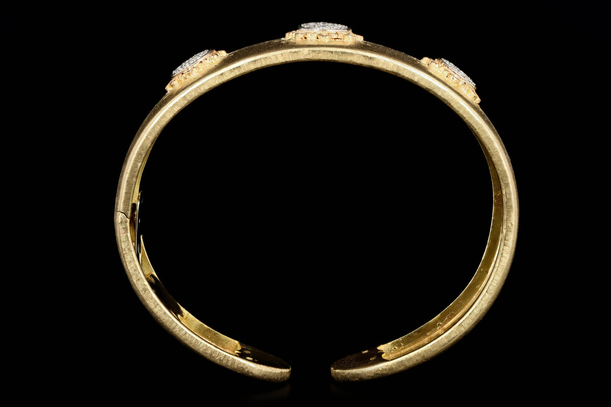18K Yellow Gold 0.50 Carat Total Weight Diamond Pave Florentine Finish Cuff Bracelet - Queen May