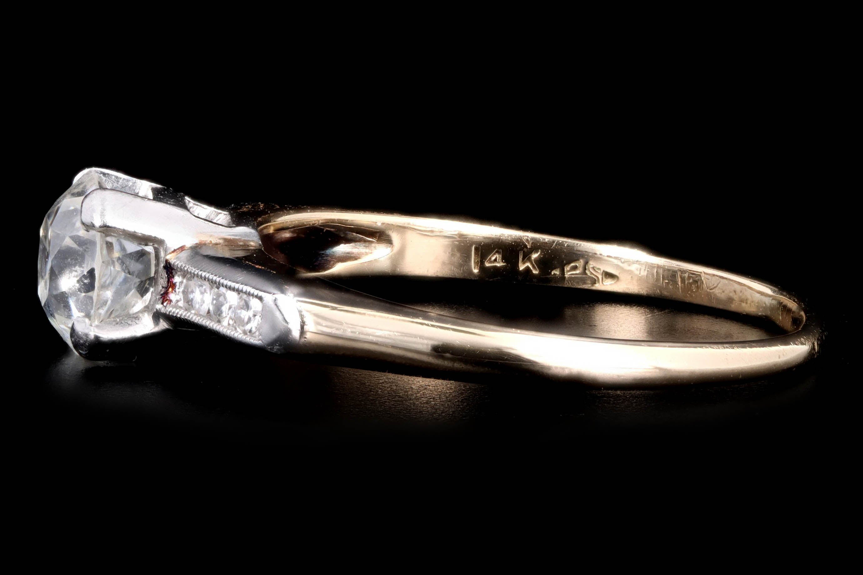 Art Deco 14K Yellow Gold .70 Carat Old European Cut Diamond Engagement Ring - Queen May