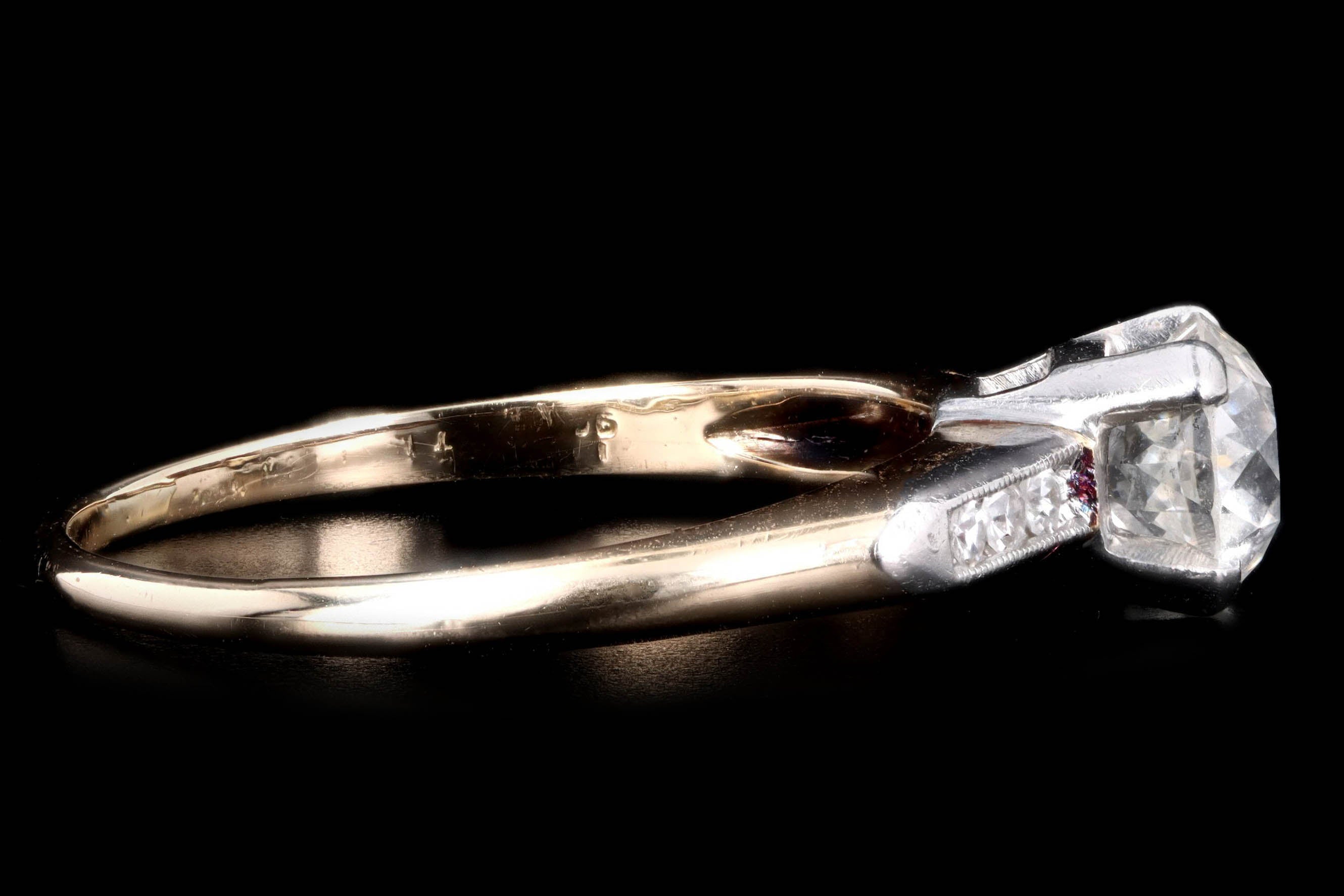 Art Deco 14K Yellow Gold .70 Carat Old European Cut Diamond Engagement Ring - Queen May