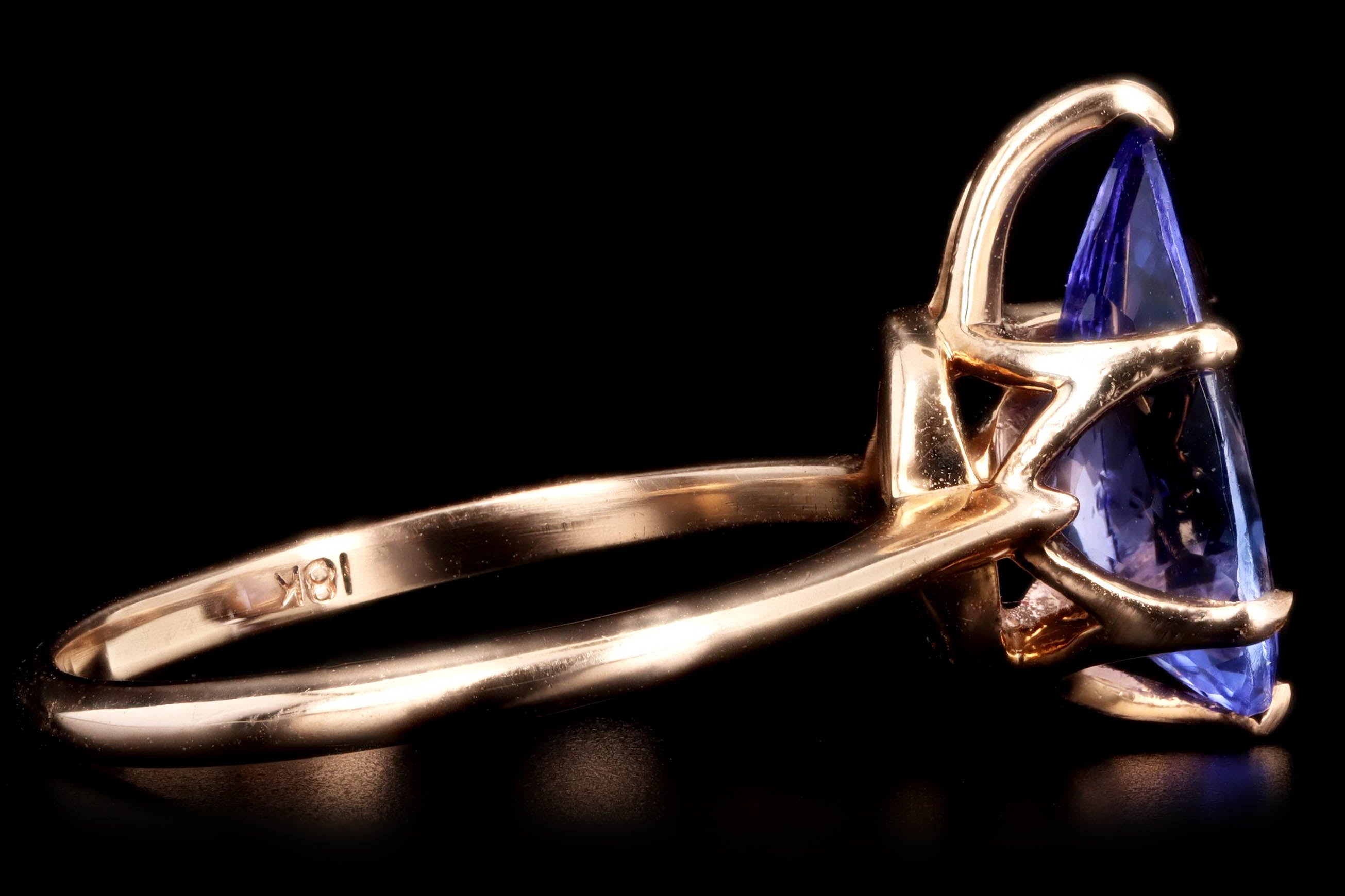 Vintage Inspired 18K Rose Gold 2.14 Carat Pear Tanzanite Solitaire Ring - Queen May
