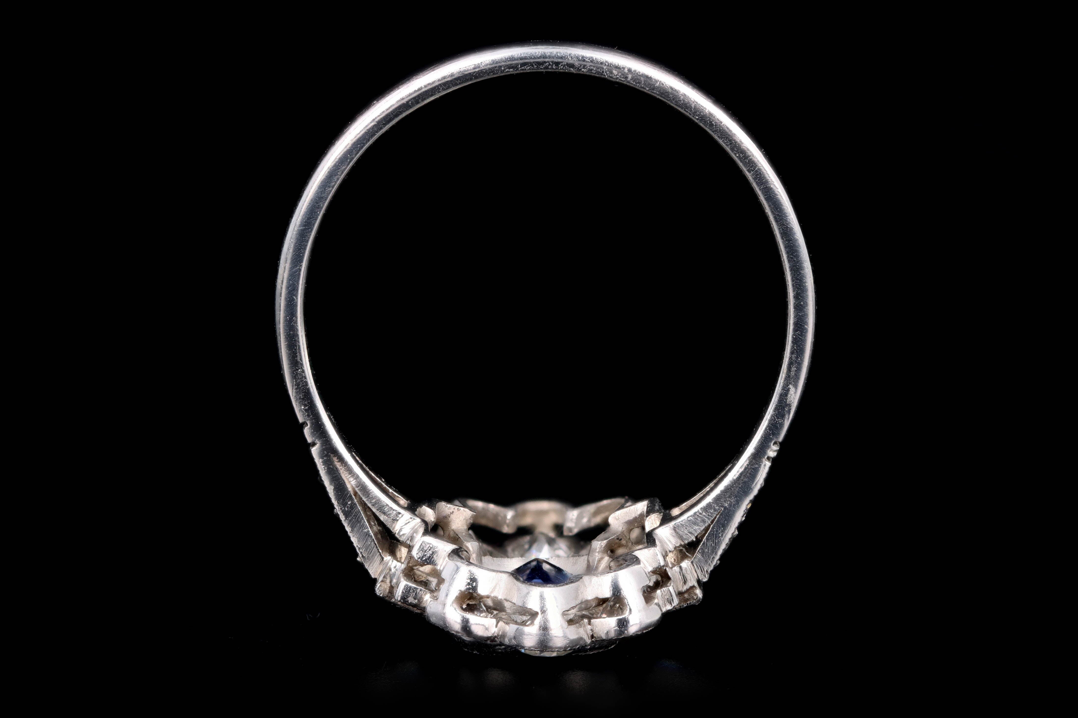 Art Deco Inspired Platinum 1.16 Carat Cushion Cut Natural Sapphire & Diamond Graduated Halo Ring - Queen May
