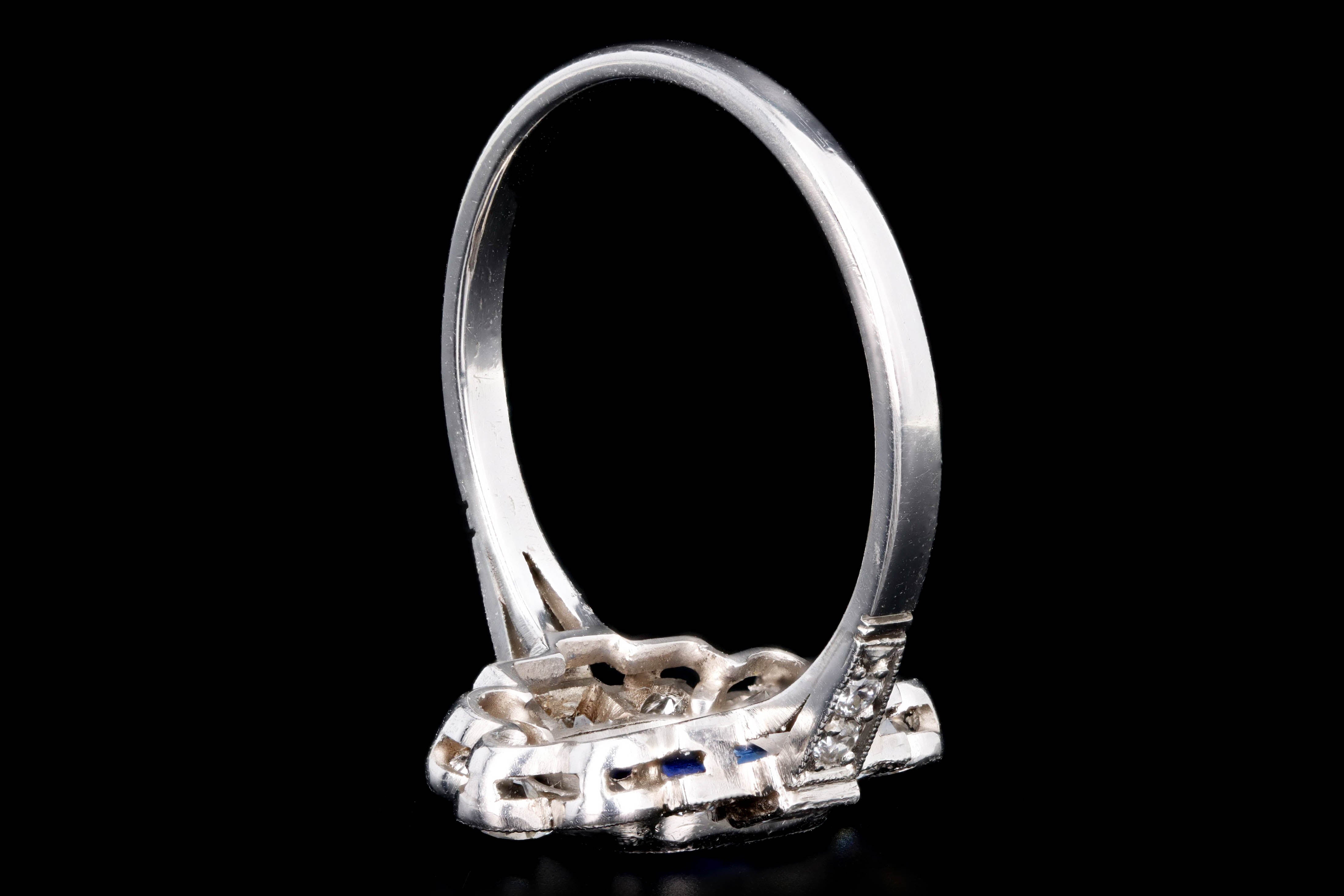 Art Deco Inspired Platinum 1.16 Carat Cushion Cut Natural Sapphire & Diamond Graduated Halo Ring - Queen May