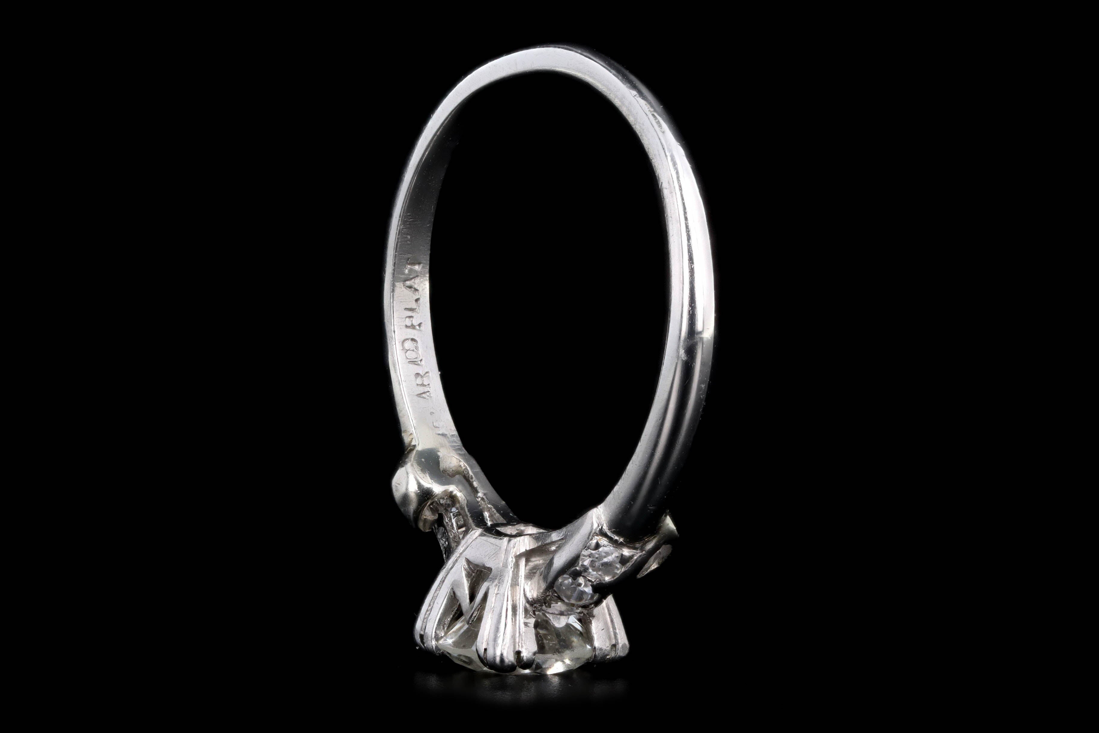 Art Deco Platinum .75 Carat Round Brilliant Cut Diamond Engagement Ring - Queen May