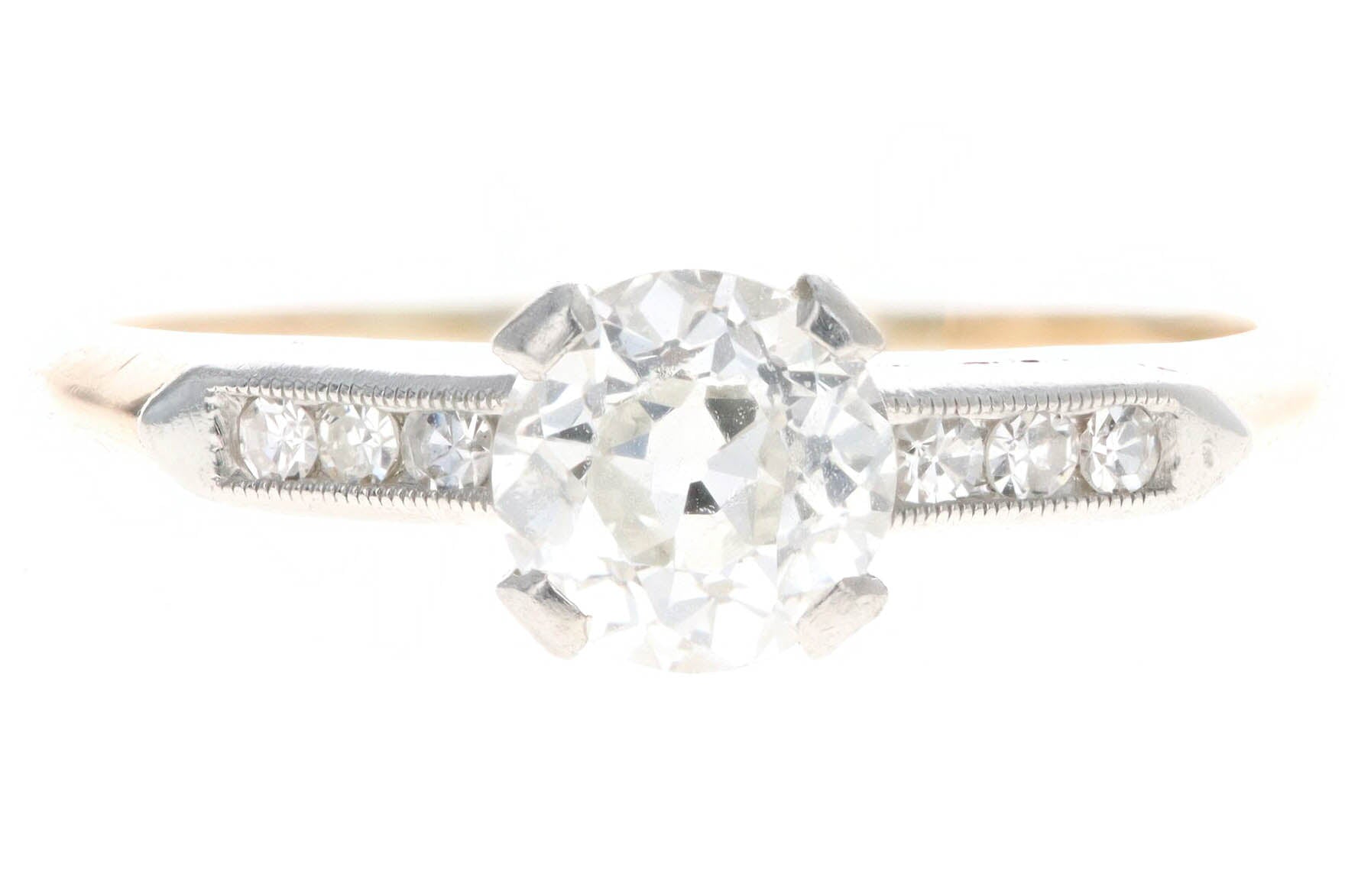 Art Deco 14K Yellow Gold .70 Carat Old European Cut Diamond Engagement Ring - Queen May