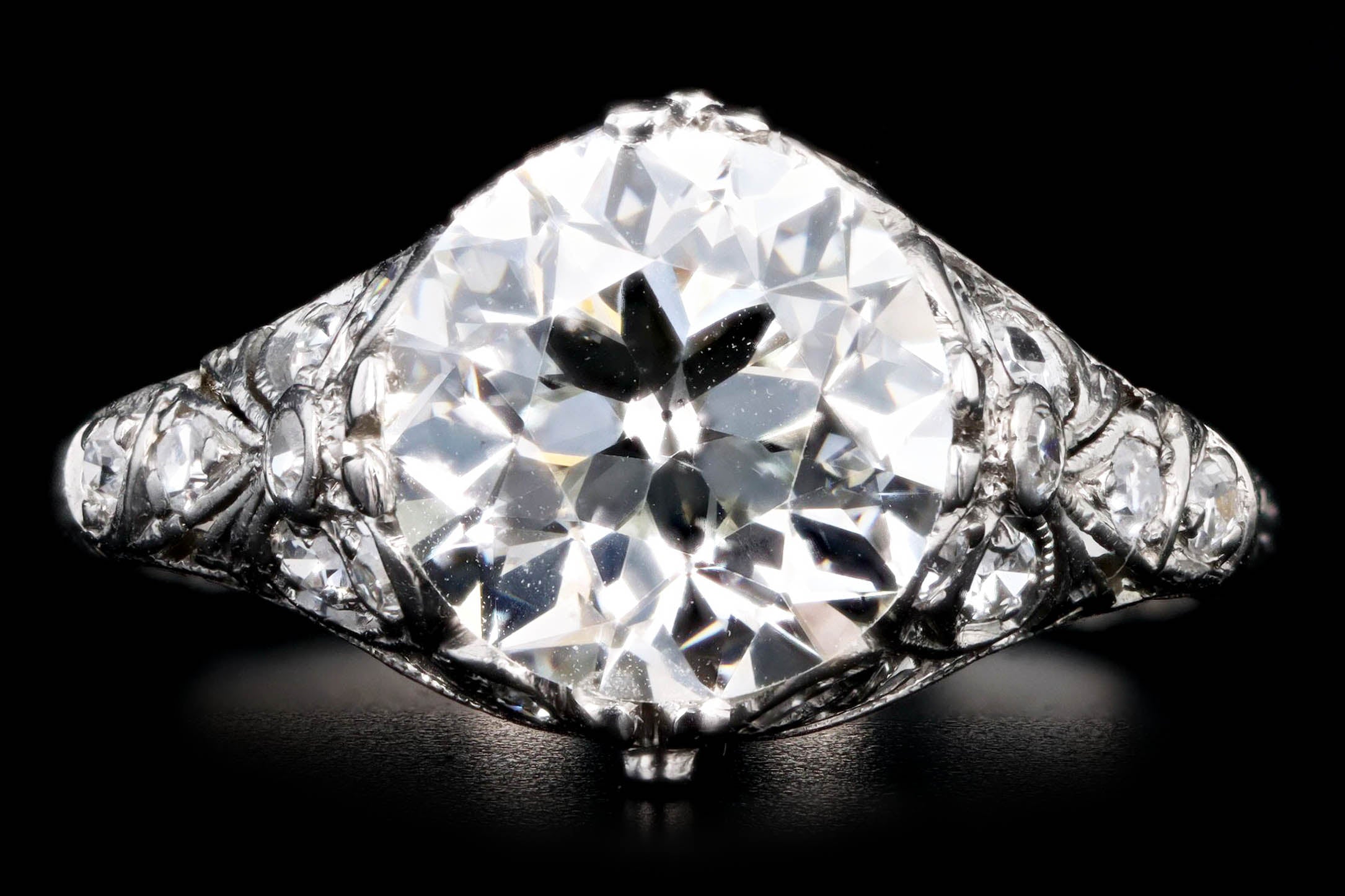 Art Deco Platinum 2.75 Carat Old European Cut Diamond Engagement Ring GIA Certified - Queen May