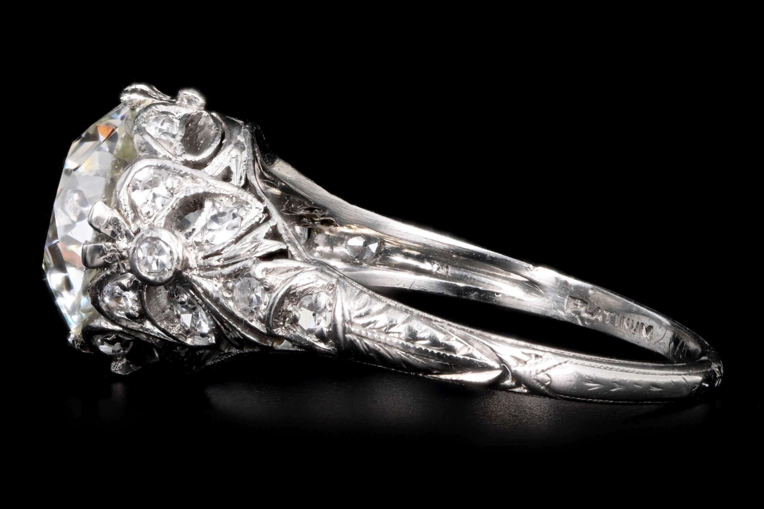 Art Deco Platinum 2.75 Carat Old European Cut Diamond Engagement Ring GIA Certified - Queen May