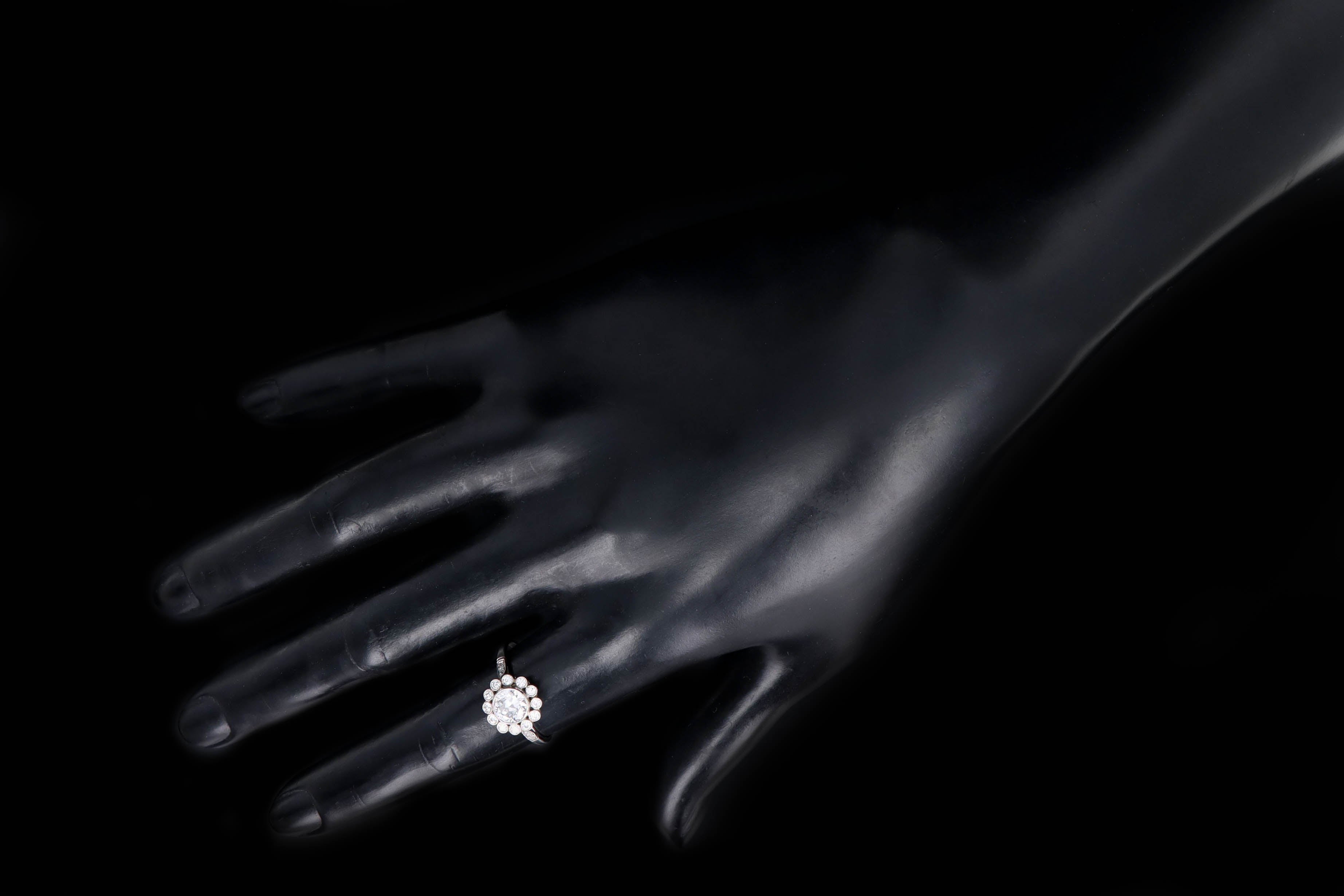 Art Deco Inspired Platinum 0.74 Carat Old European Cut Diamond Cluster Halo Engagement Ring - Queen May