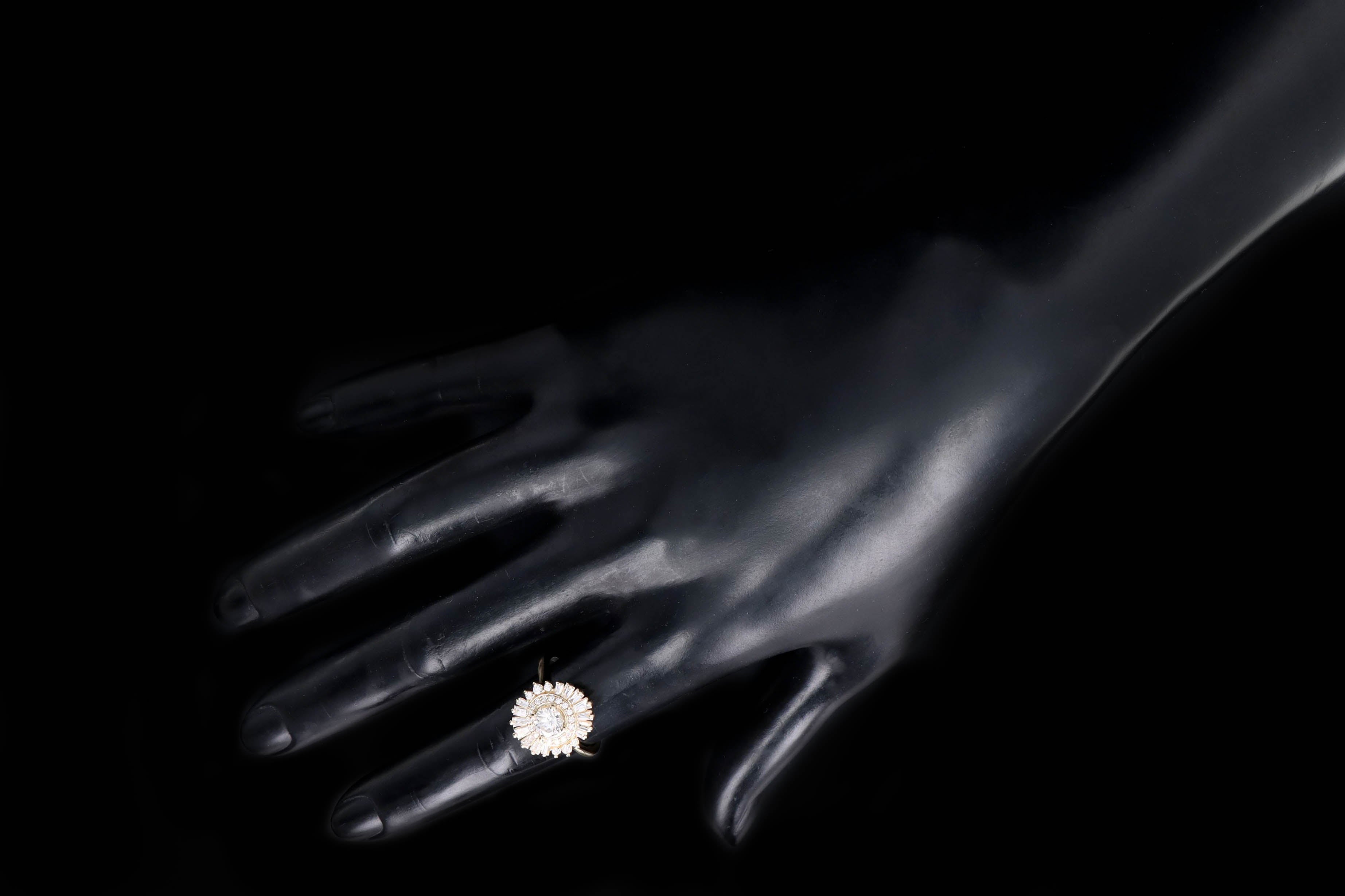 14K Yellow Gold 0.57 Carat Round Brilliant Diamond Fan Ballerina Engagement Ring - Queen May