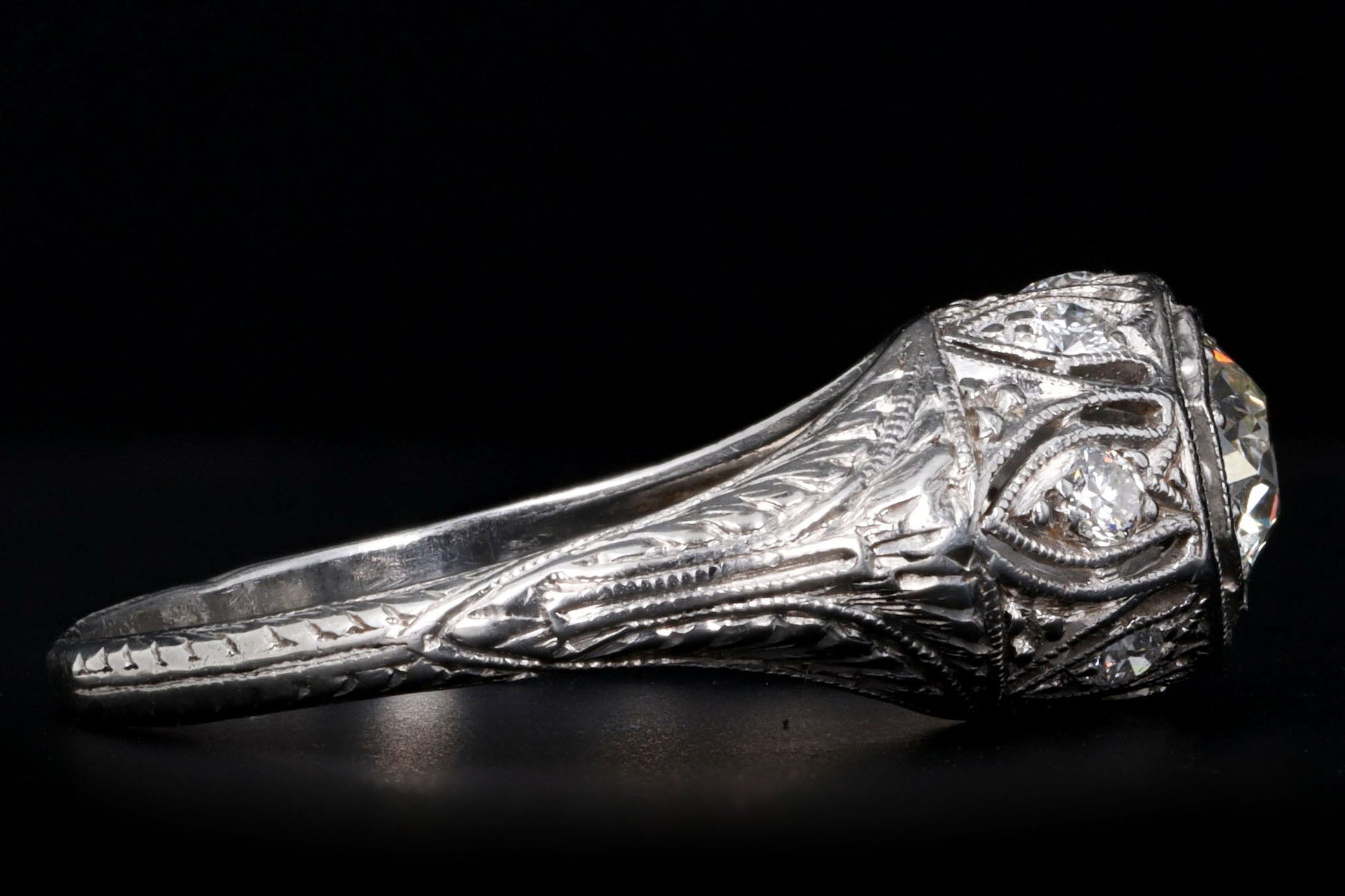 Art Deco Platinum 0.55 Carat Old European Diamond Filigree Engagement Ring - Queen May