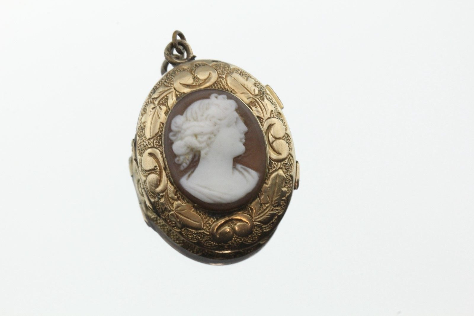 Antique Victorian Goddess Cameo Gold Filled Carved Locket Pendant - Queen May