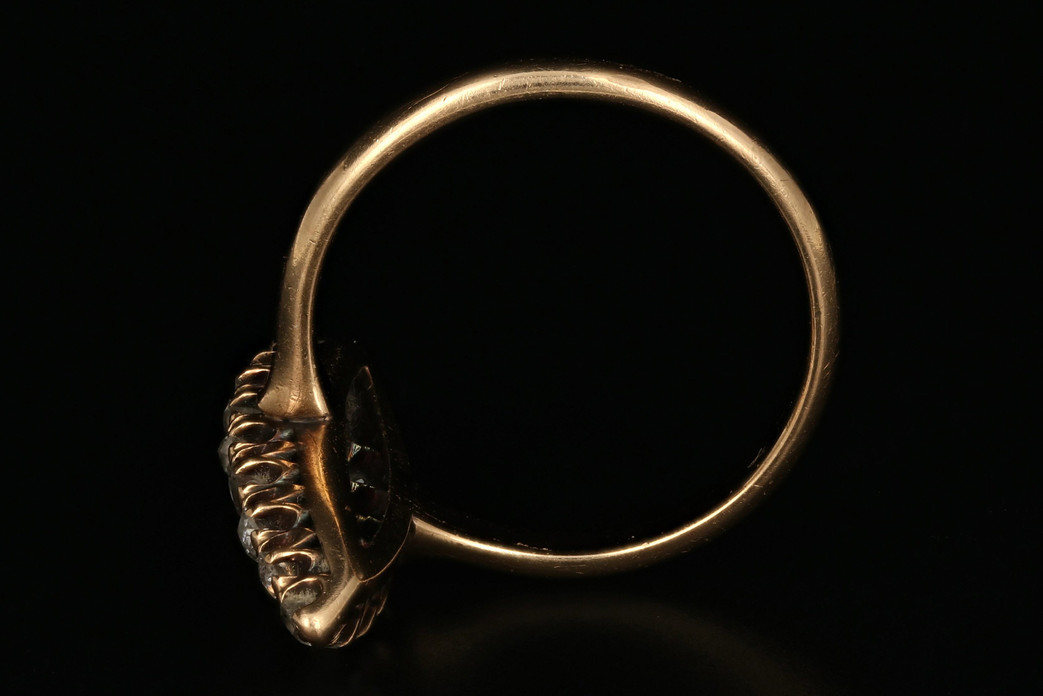 Victorian 14K Gold .30 Carat Ruby and Old European Diamond Navette Ring - Queen May