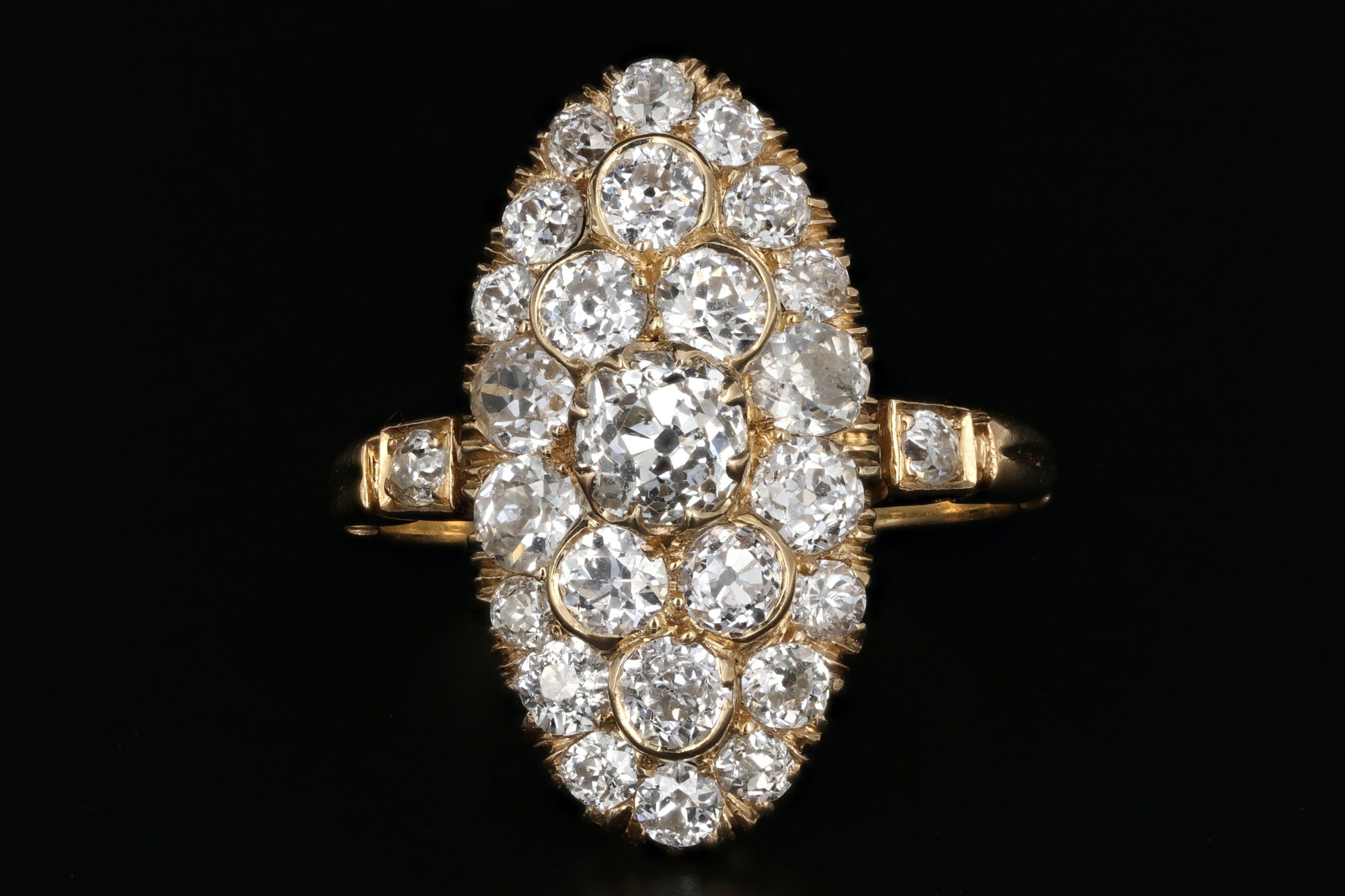 Victorian 18K Yellow Gold 2.33 Carat Total Weight Diamond Navette Ring - Queen May