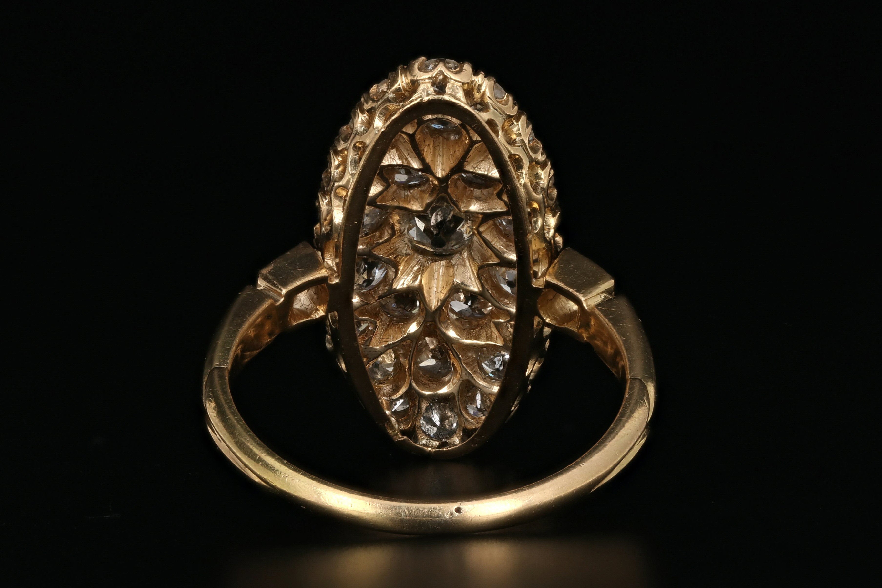 Victorian 18K Yellow Gold 2.33 Carat Total Weight Diamond Navette Ring - Queen May
