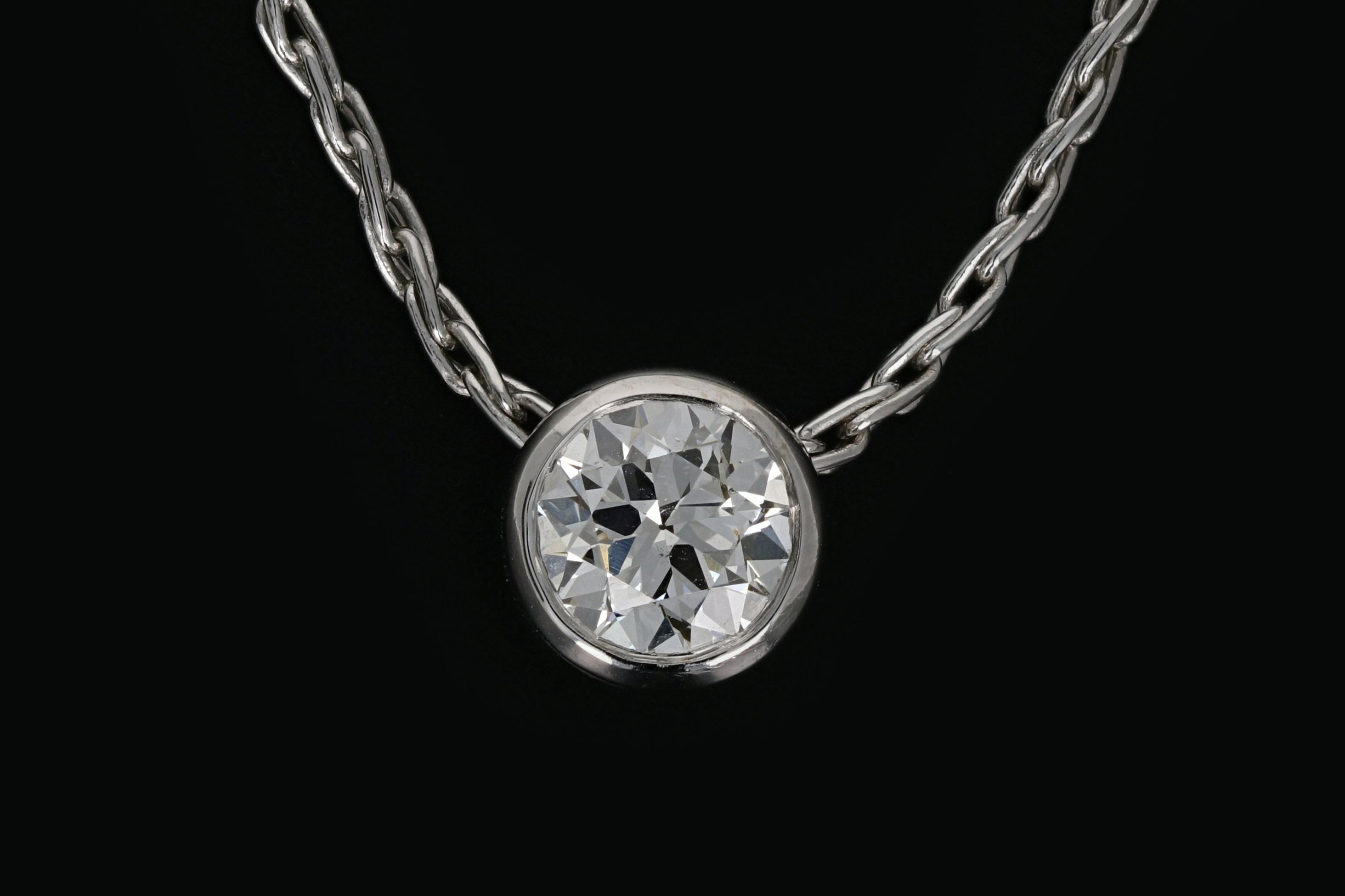 Modern 14K White Gold .80 Old European Cut Diamond Necklace - Queen May