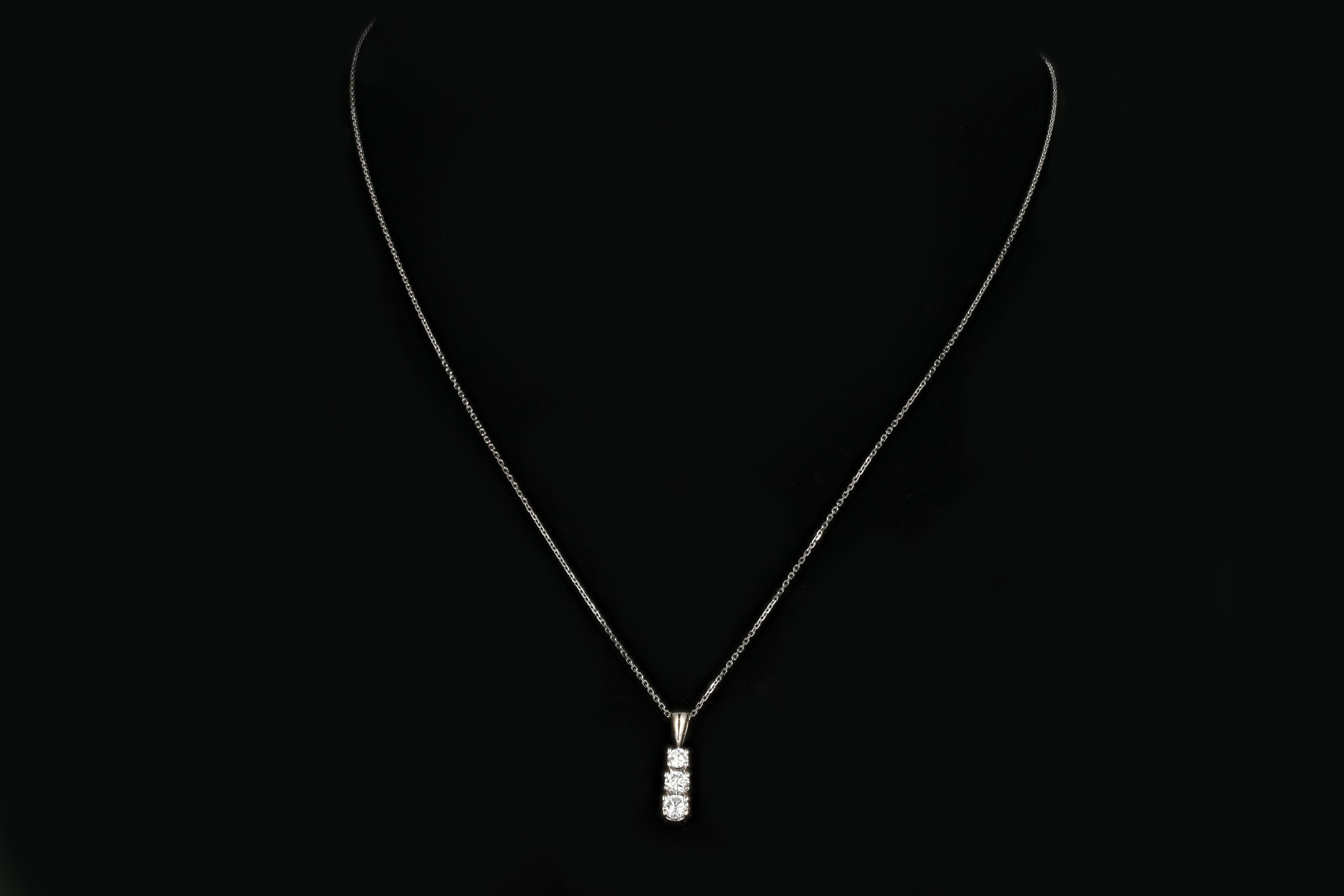14K White Gold .25 Carat 3 Stone Diamond Pendant Necklace - Queen May