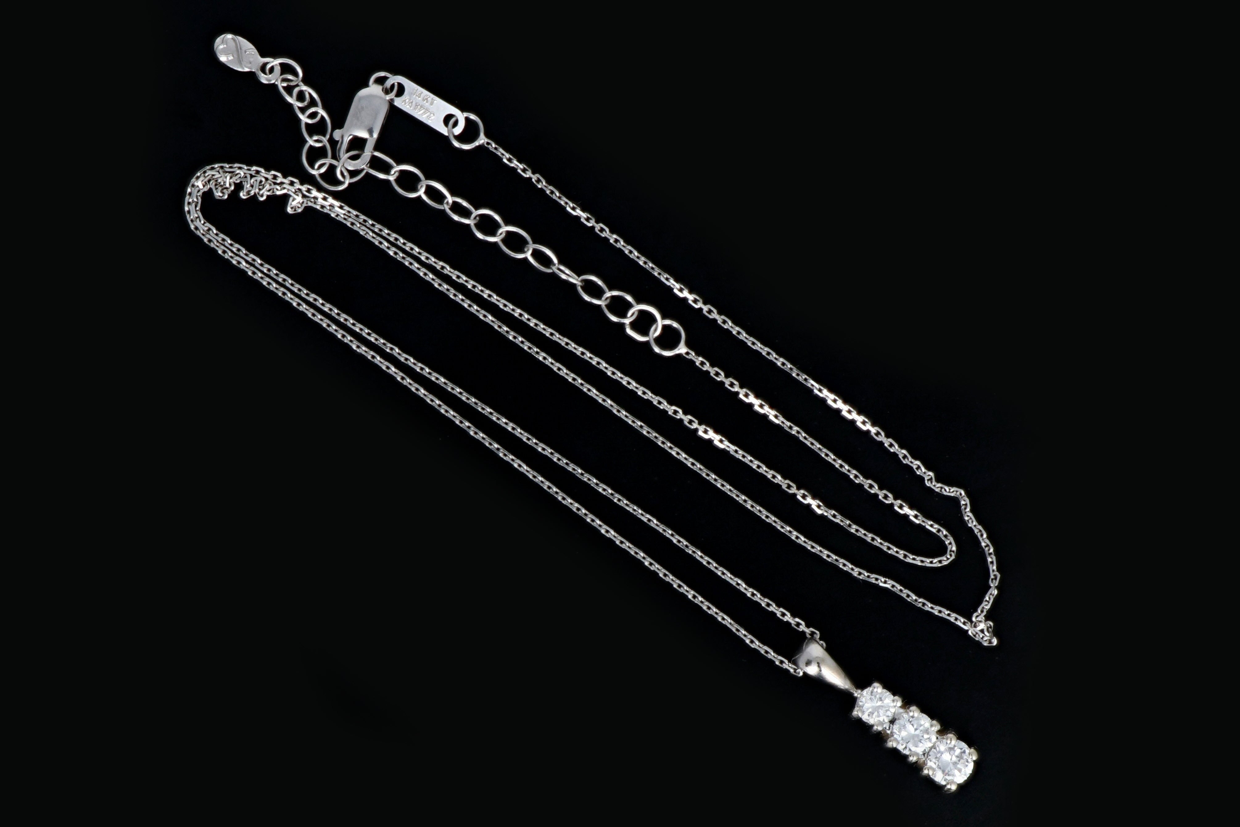 14K White Gold .25 Carat 3 Stone Diamond Pendant Necklace - Queen May