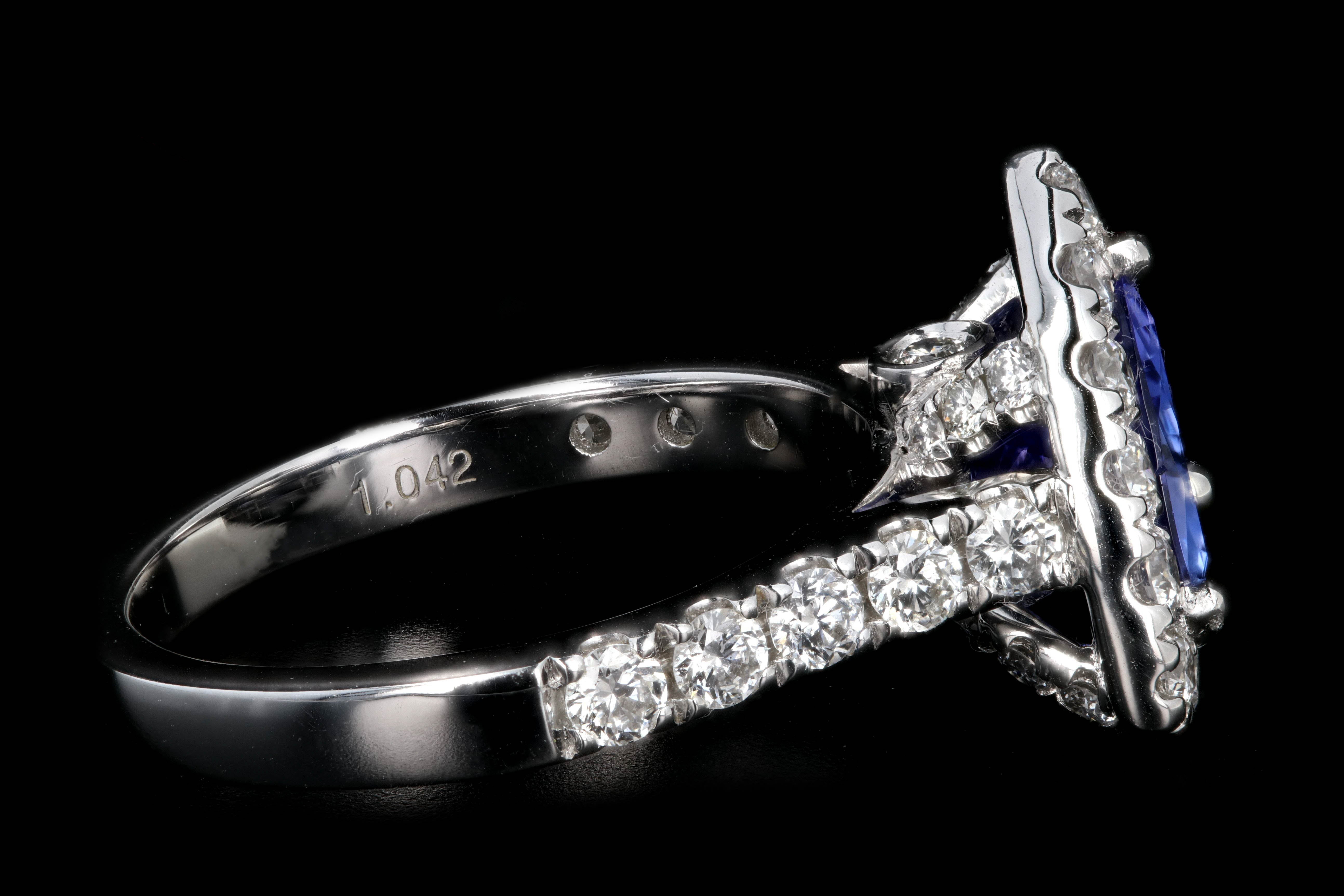 Modern 14K White Gold 1.72 Carat Trillion Cut Tanzanite Diamond Halo Ring - Queen May