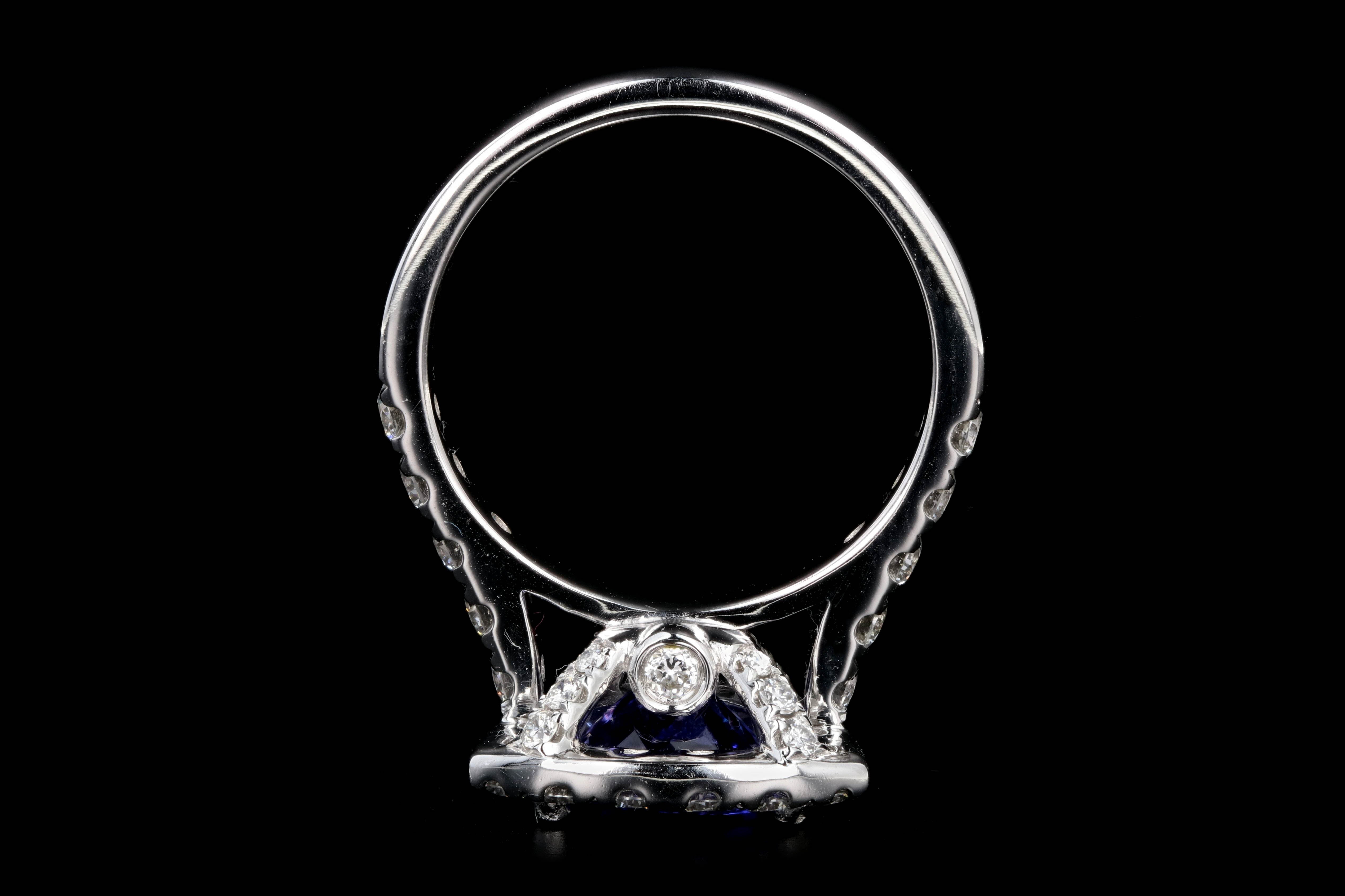 Modern 14K White Gold 1.72 Carat Trillion Cut Tanzanite Diamond Halo Ring - Queen May