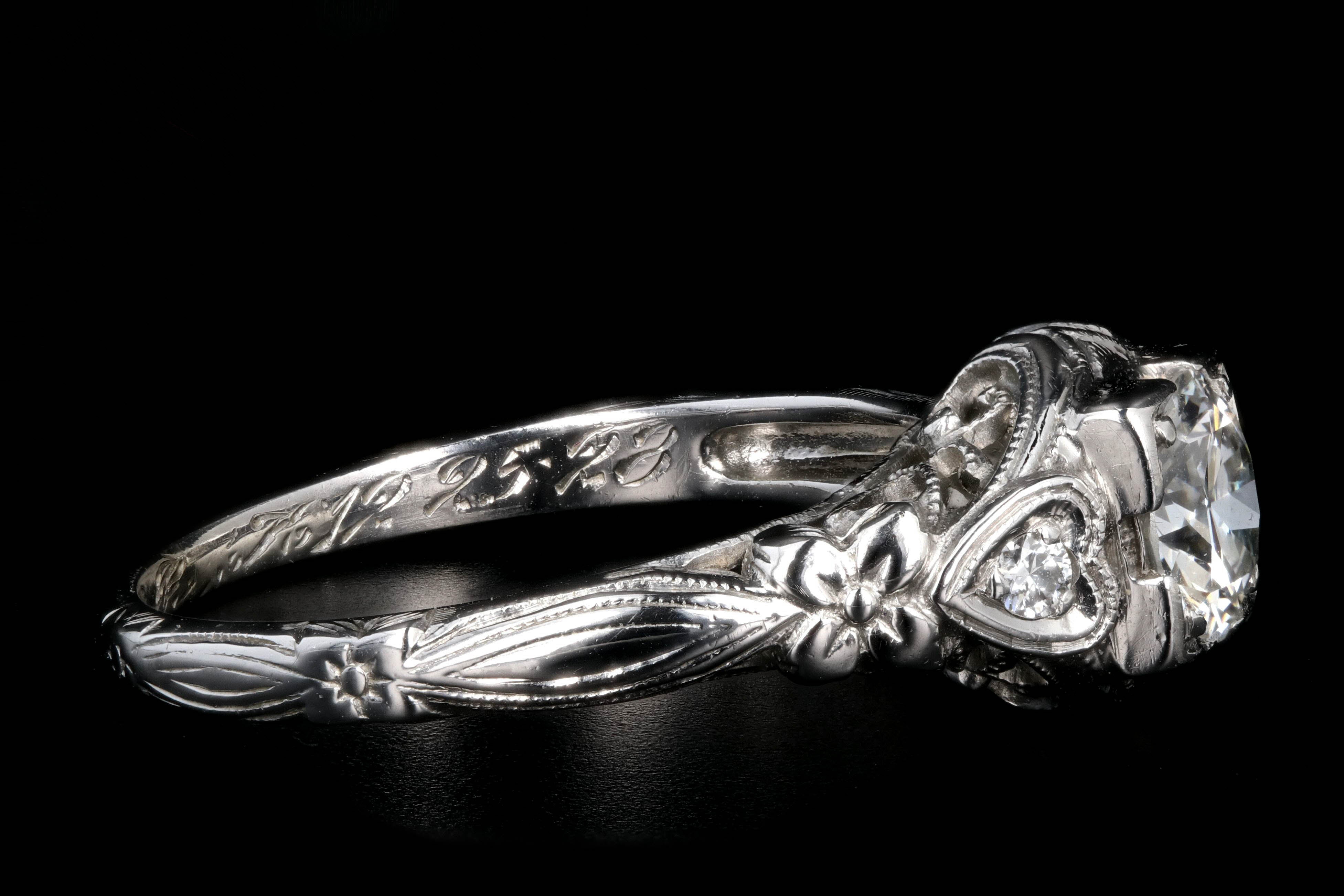 Art Deco 18k white gold .75CT Old European Cut Diamond Ring - Queen May