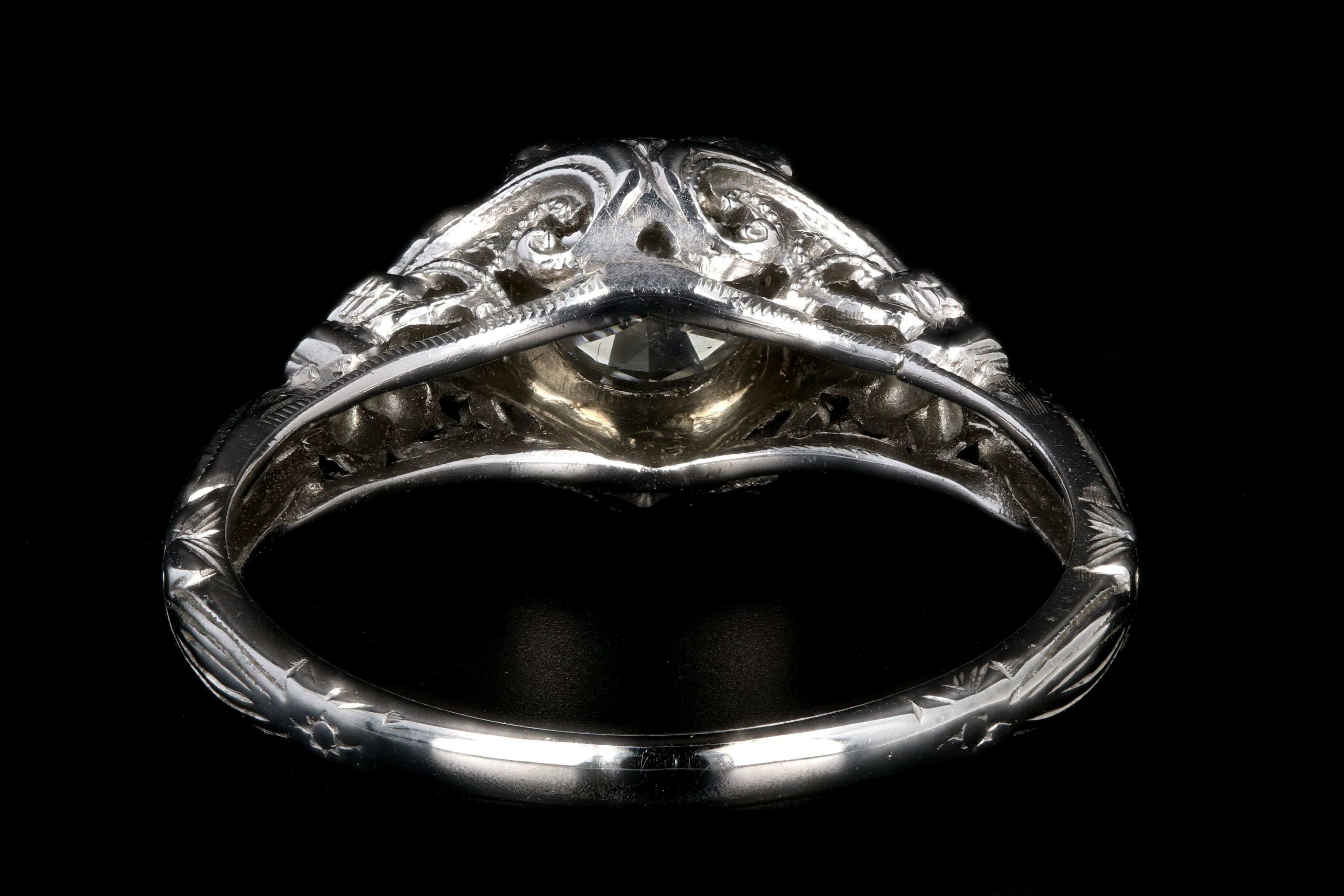 Art Deco 18k white gold .75CT Old European Cut Diamond Ring - Queen May